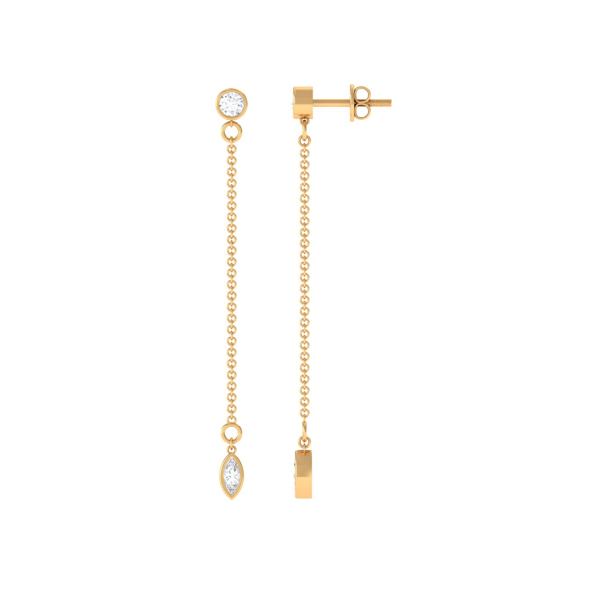 Certified Diamond Dangle Chain Earrings in Bezel Setting Natural - ( HI-SI ) - Rosec Jewels