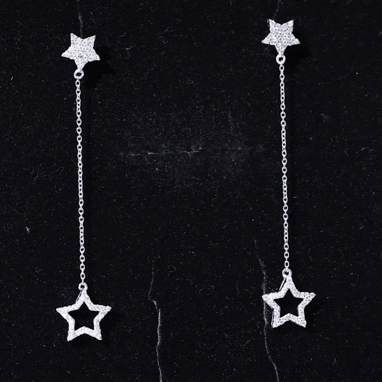 Certified Diamond Star Chain Earrings Natural - ( HI-SI ) - Rosec Jewels