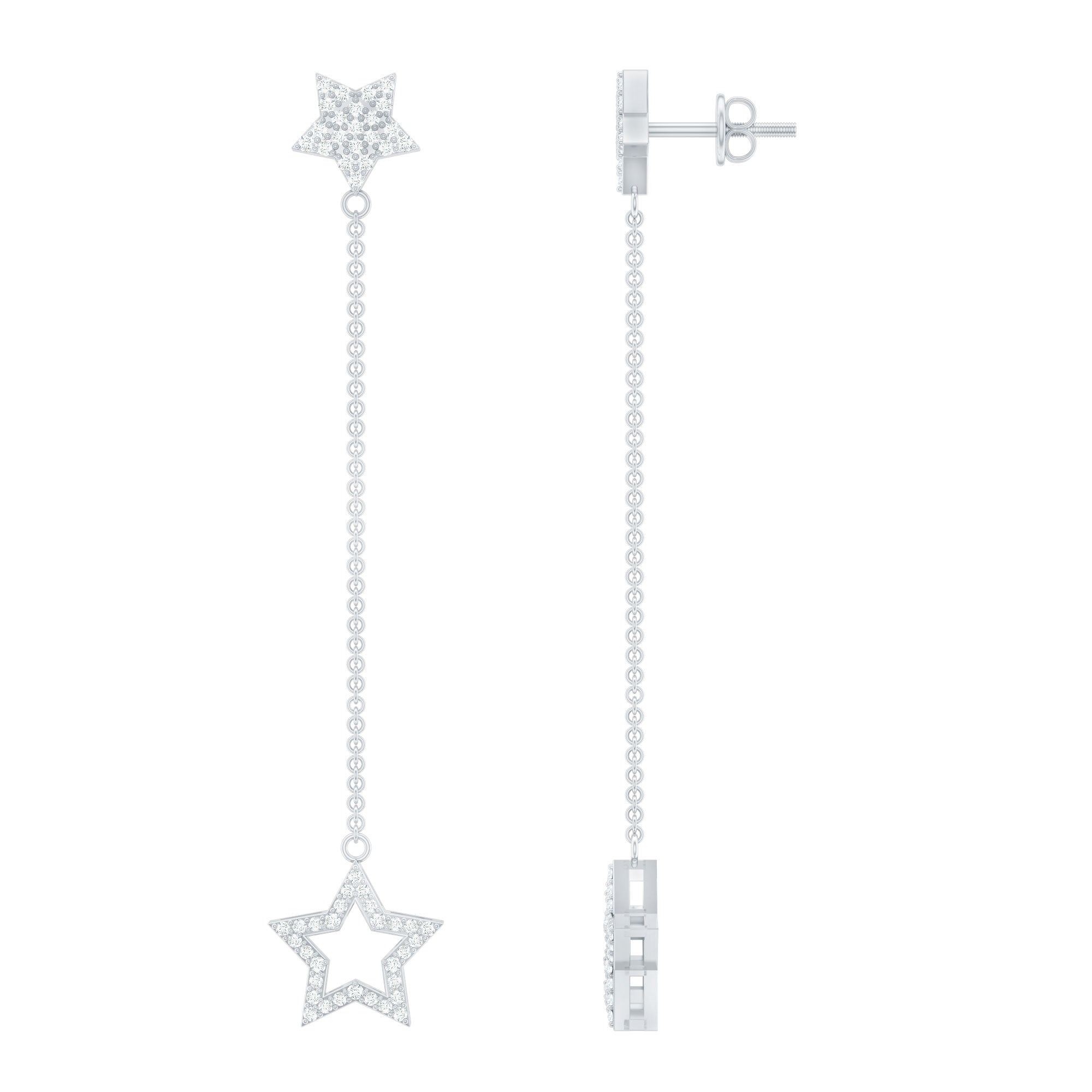 Certified Diamond Star Chain Earrings Natural - ( HI-SI ) - Rosec Jewels