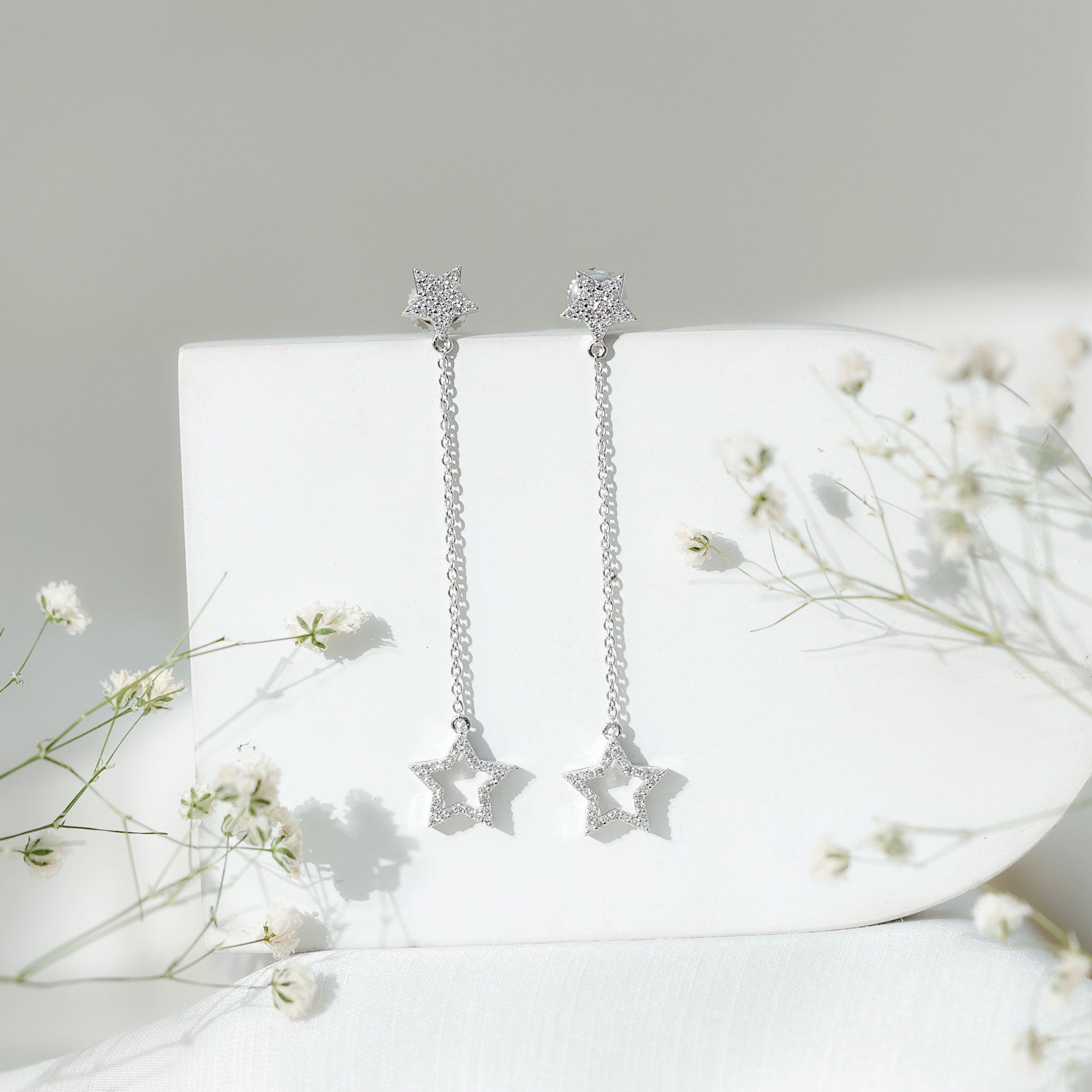 Certified Diamond Star Chain Earrings Natural - ( HI-SI ) - Rosec Jewels
