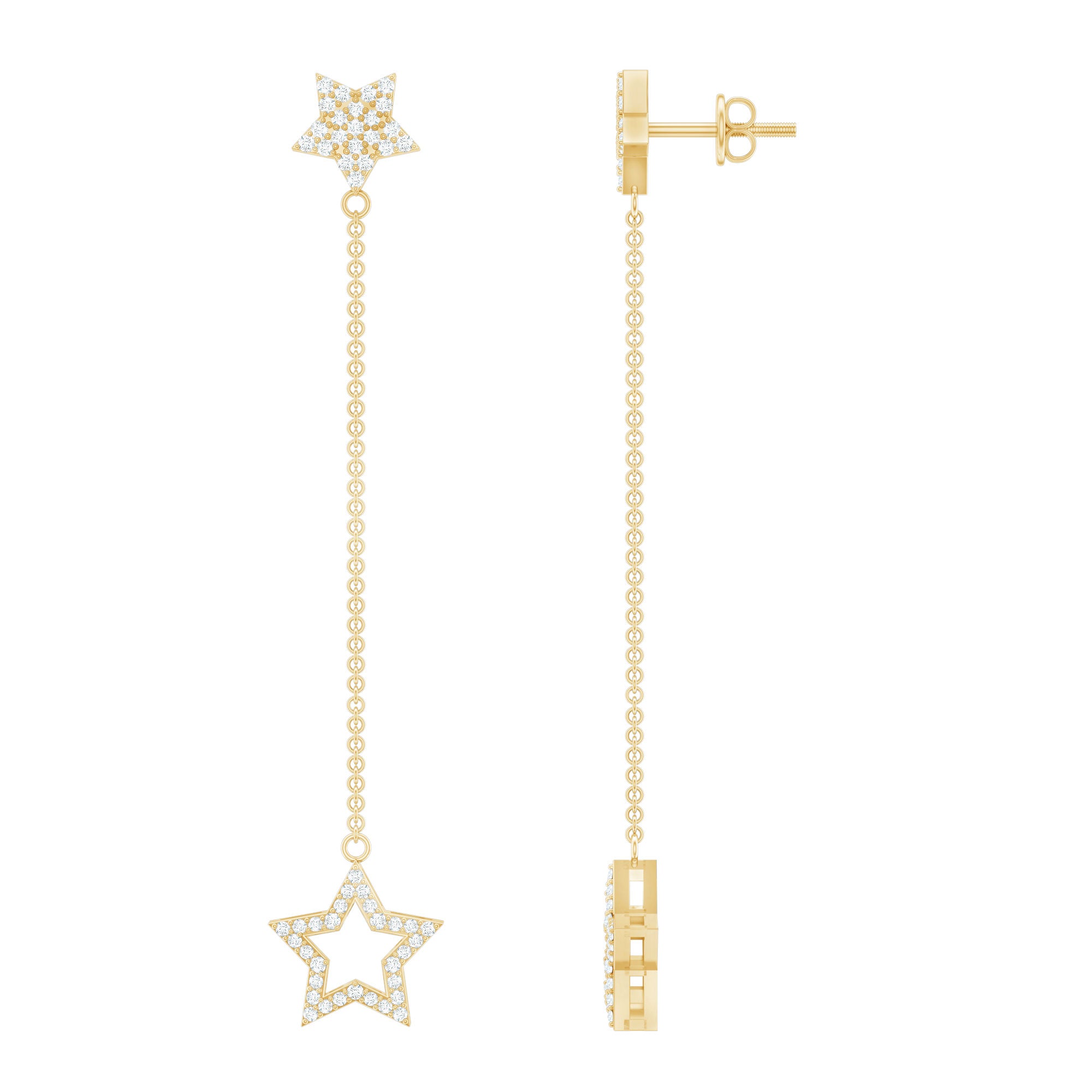 Certified Diamond Star Chain Earrings Natural - ( HI-SI ) - Rosec Jewels