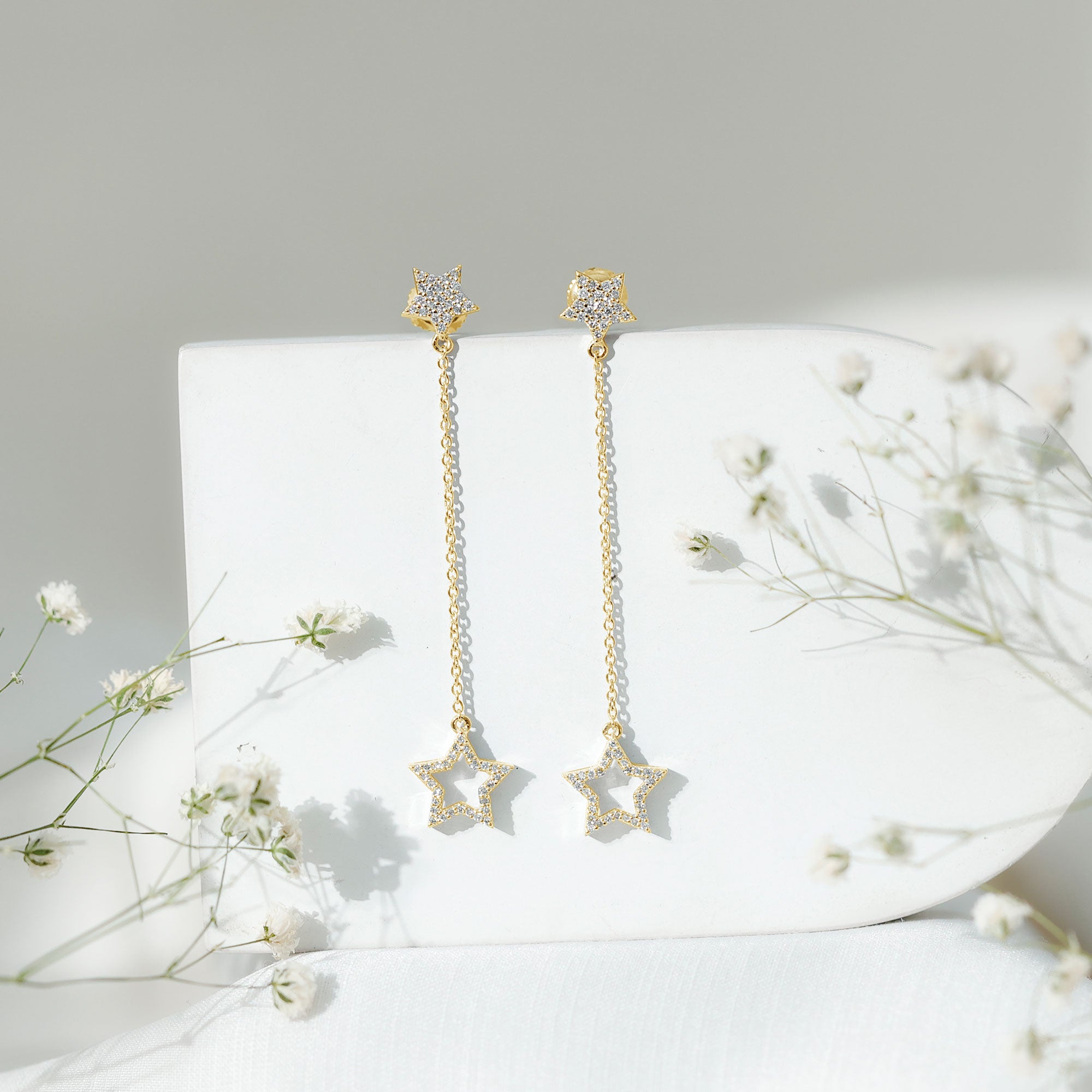 Certified Diamond Star Chain Earrings Natural - ( HI-SI ) - Rosec Jewels