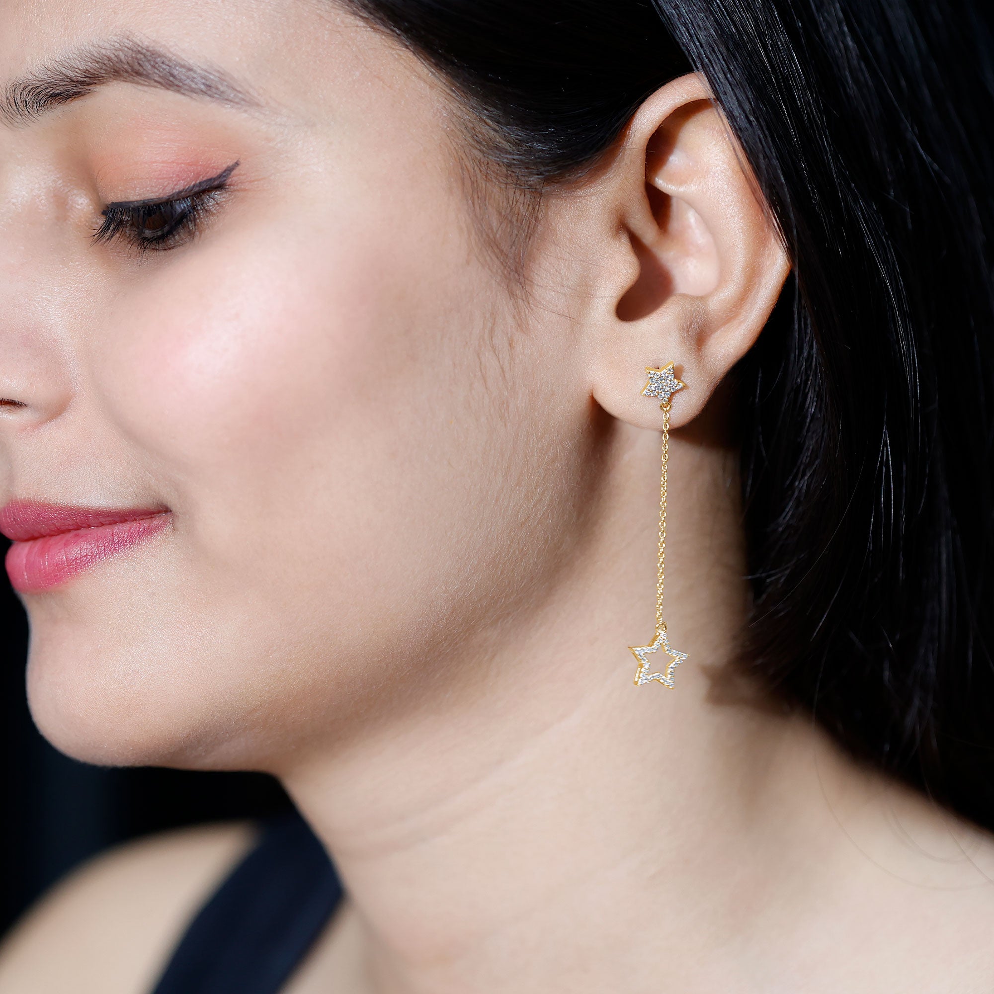 Certified Diamond Star Chain Earrings Natural - ( HI-SI ) - Rosec Jewels