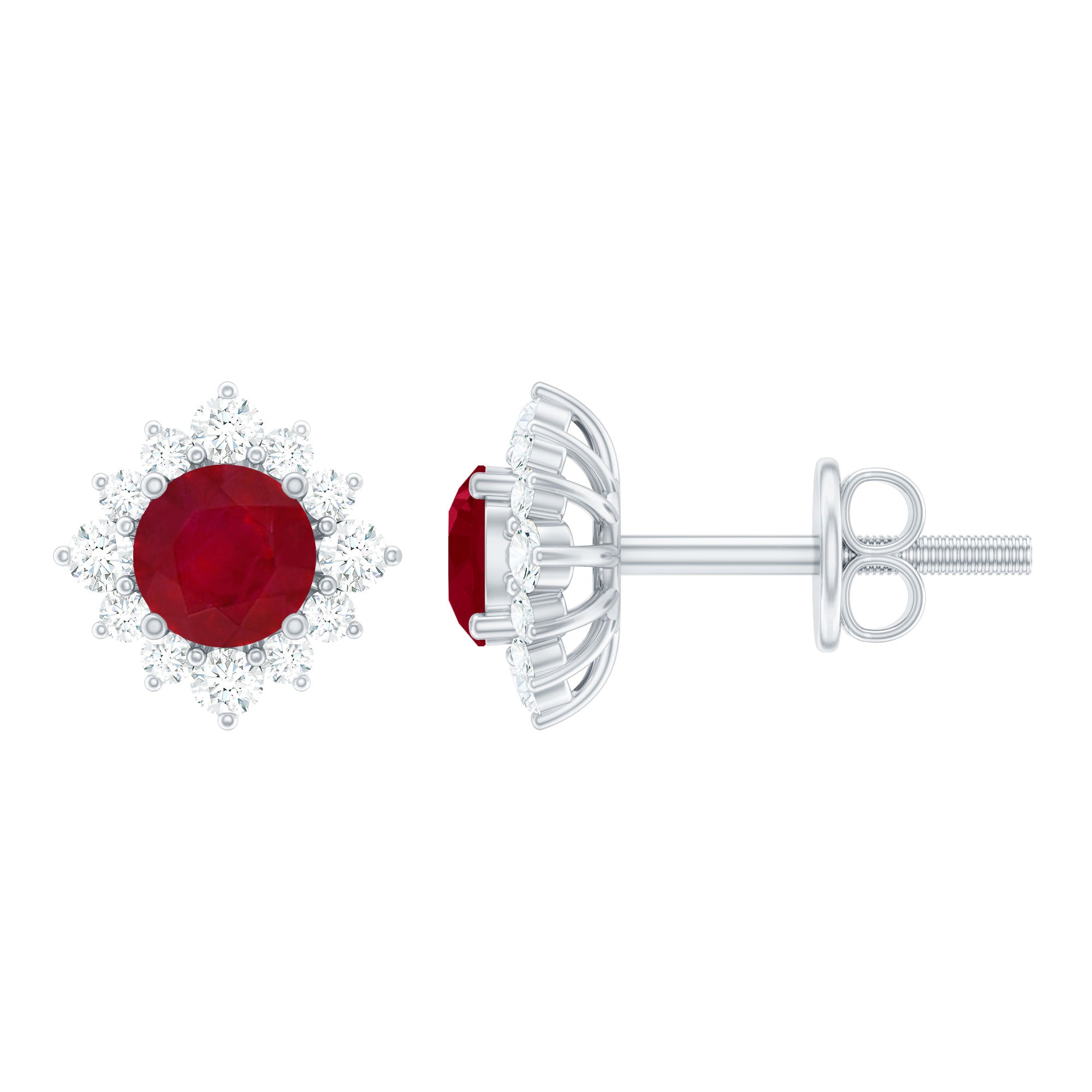 Classic Ruby Stud Earrings with Diamond Halo