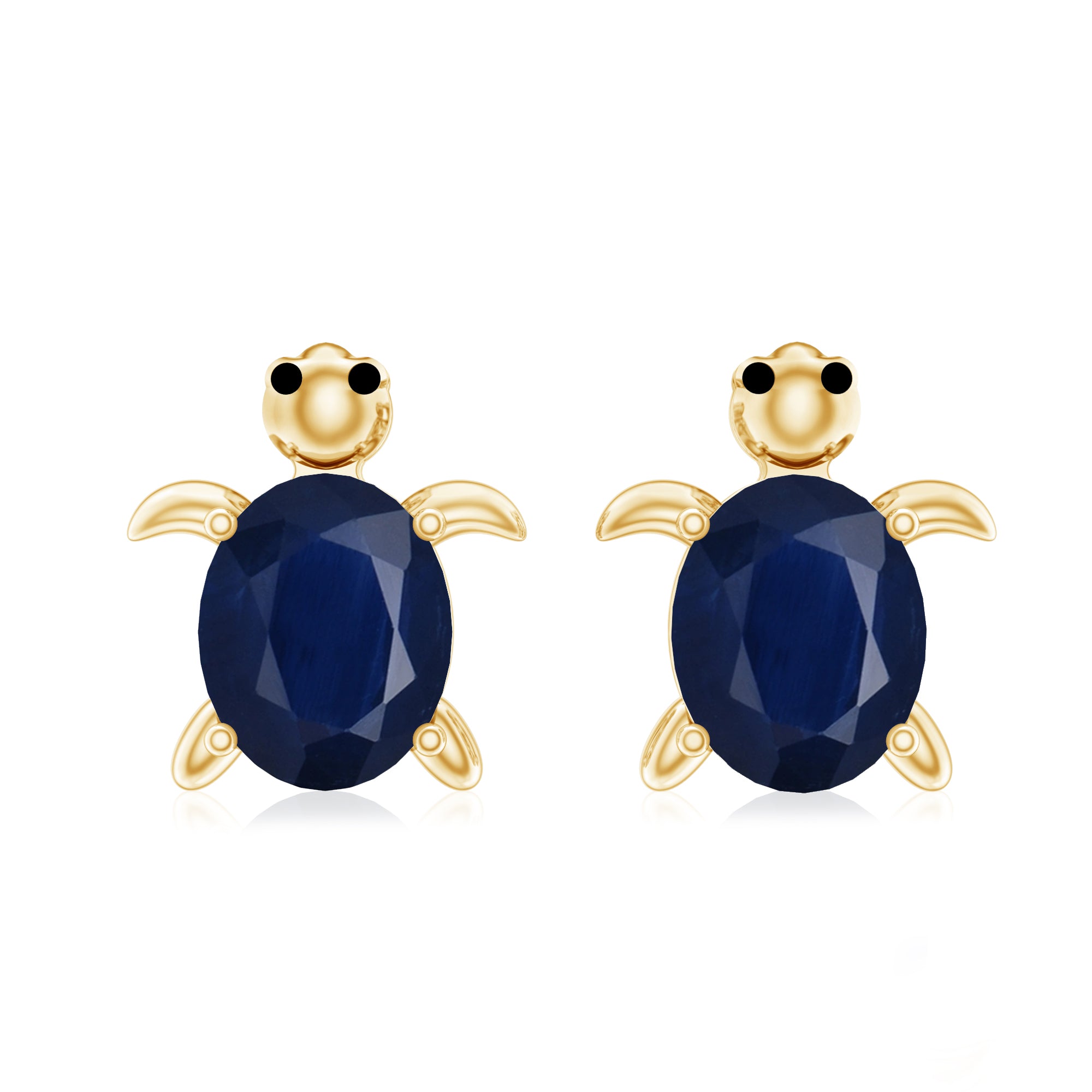 4X6MM Oval Cut Blue Sapphire Sea Turtle Earrings AAA - Rosec Jewels