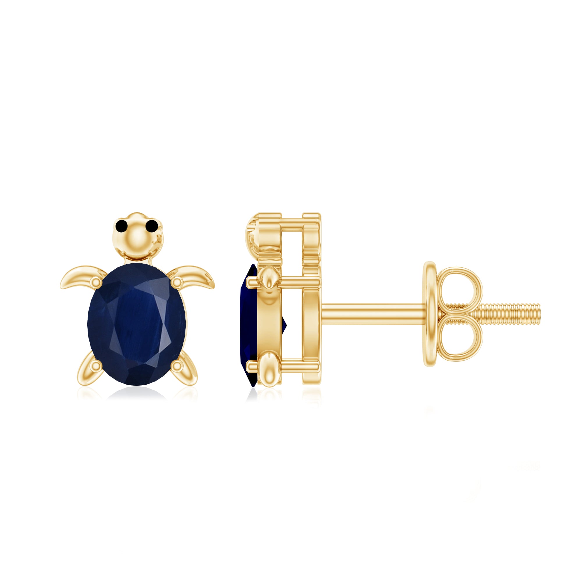 4X6MM Oval Cut Blue Sapphire Sea Turtle Earrings AAA - Rosec Jewels