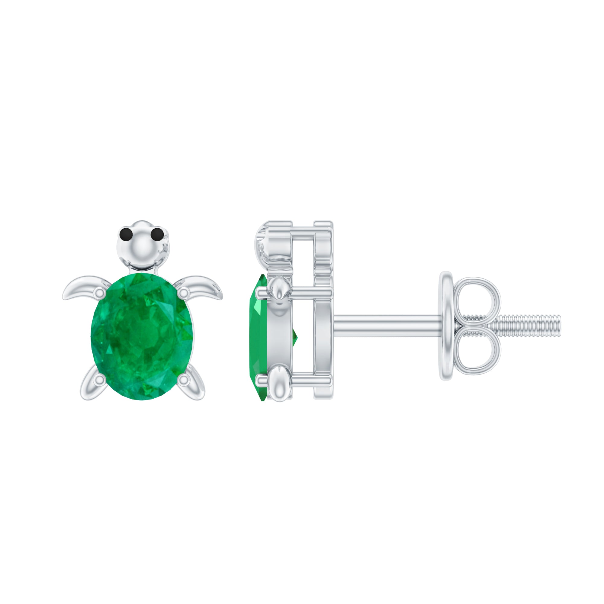 0.75 CT Oval Shaped Emerald Solitaire Turtle Stud Earrings
