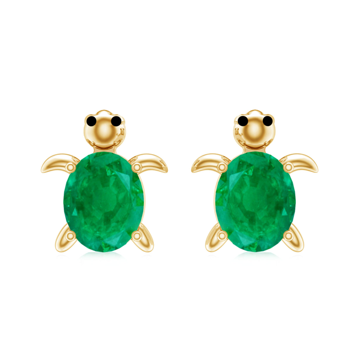 Oval Shaped Emerald Turtle Stud Earrings AAA - Rosec Jewels