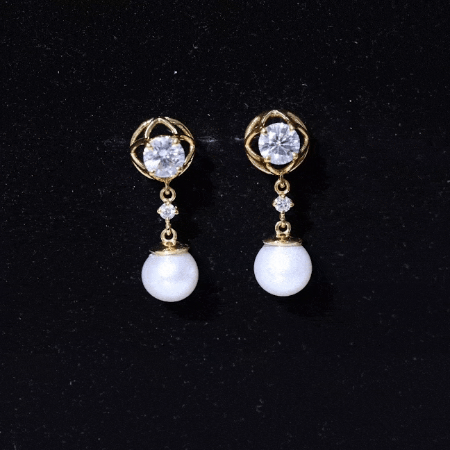 7MM Freshwater Pearl Flower Drop Earrings with Moissanite AAA - Rosec Jewels