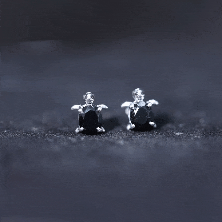 Oval Shaped Black Onyx Turtle Stud Earrings AAA - Rosec Jewels