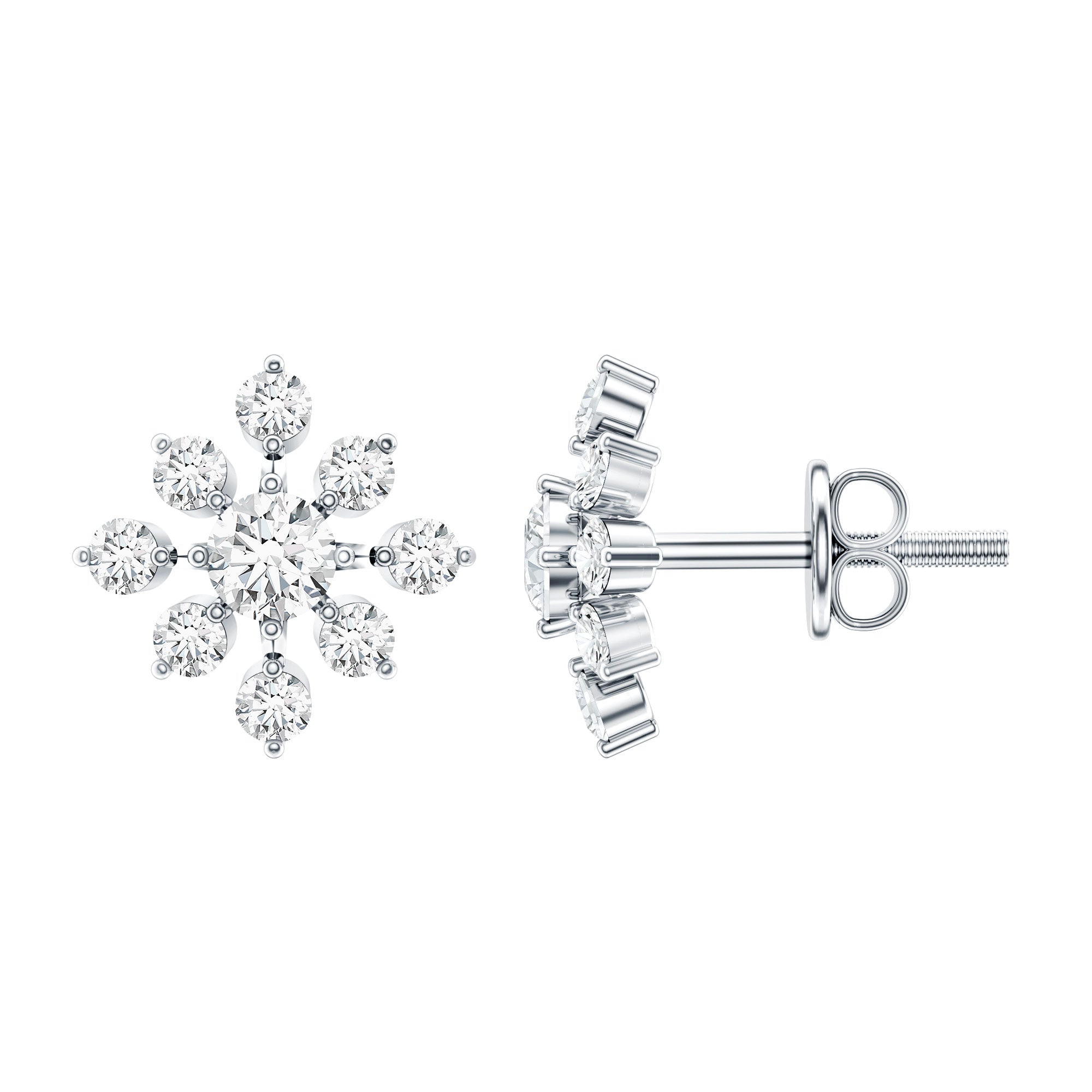 Round Cut Diamond Flower Stud Earrings for Women Natural - ( HI-SI ) - Rosec Jewels