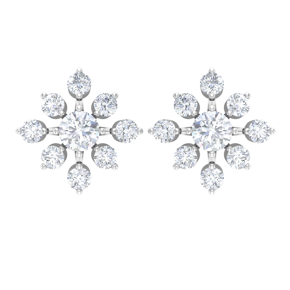 Round Cut Diamond Flower Stud Earrings for Women Natural - ( HI-SI ) - Rosec Jewels