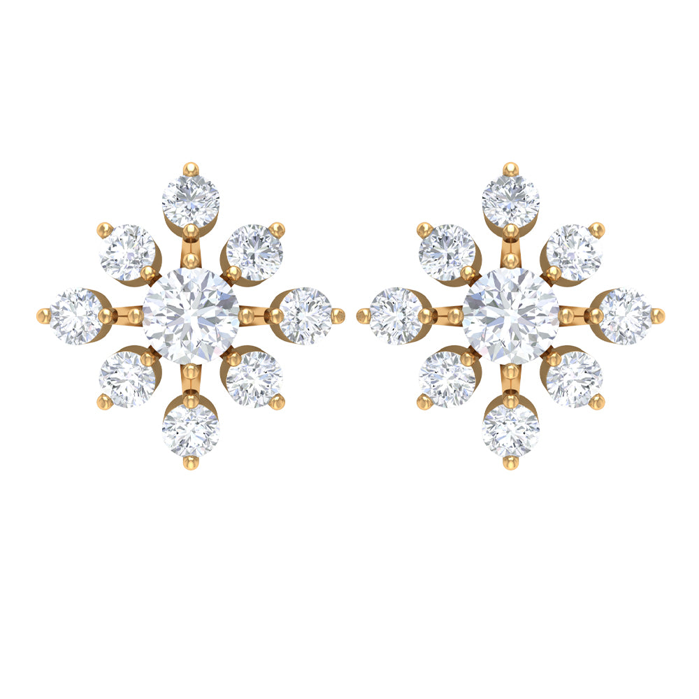 Round Cut Diamond Flower Stud Earrings for Women Natural - ( HI-SI ) - Rosec Jewels