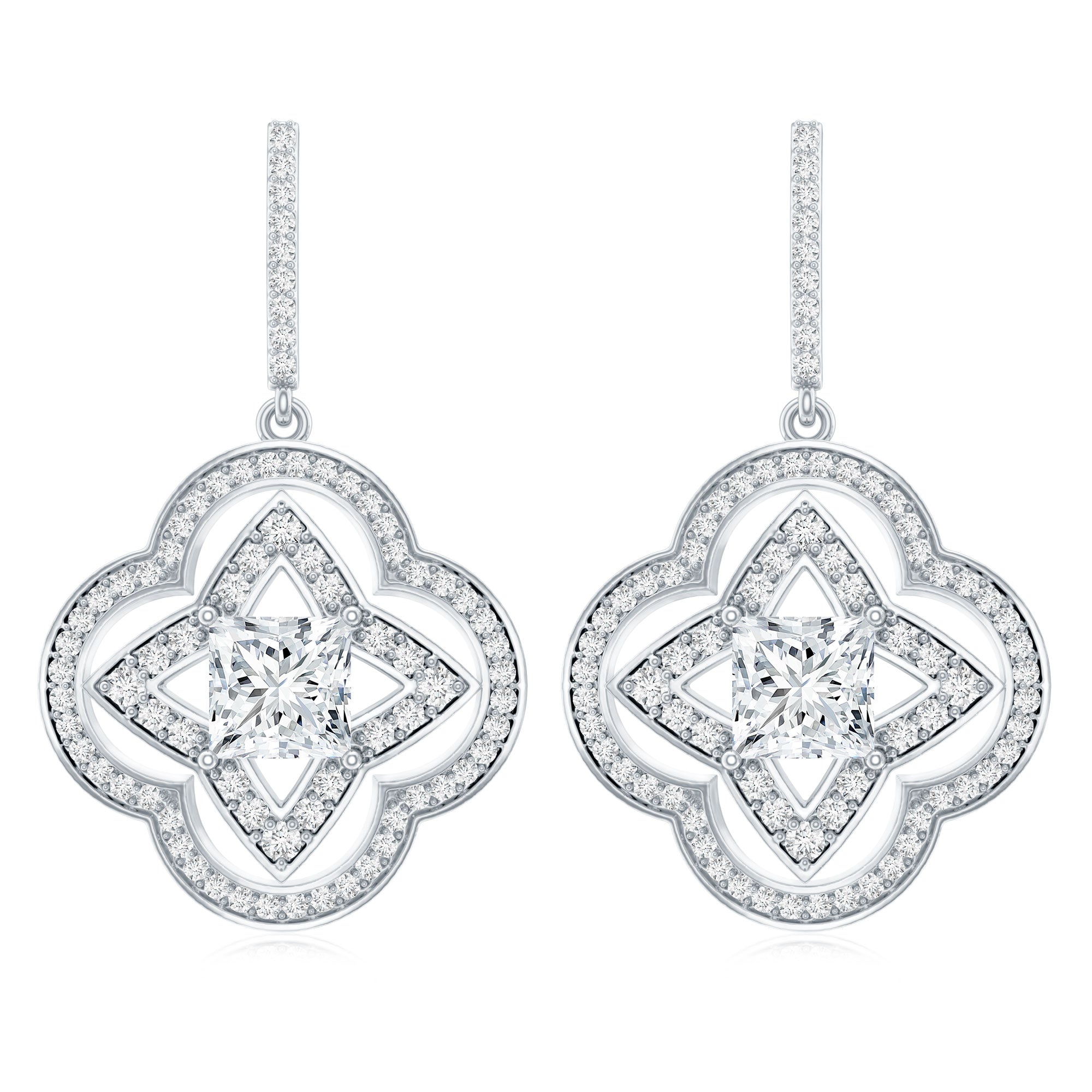 Certified Lab Grown Diamond Floral Drop Earrings Lab - ( EF-VS ) - Rosec Jewels