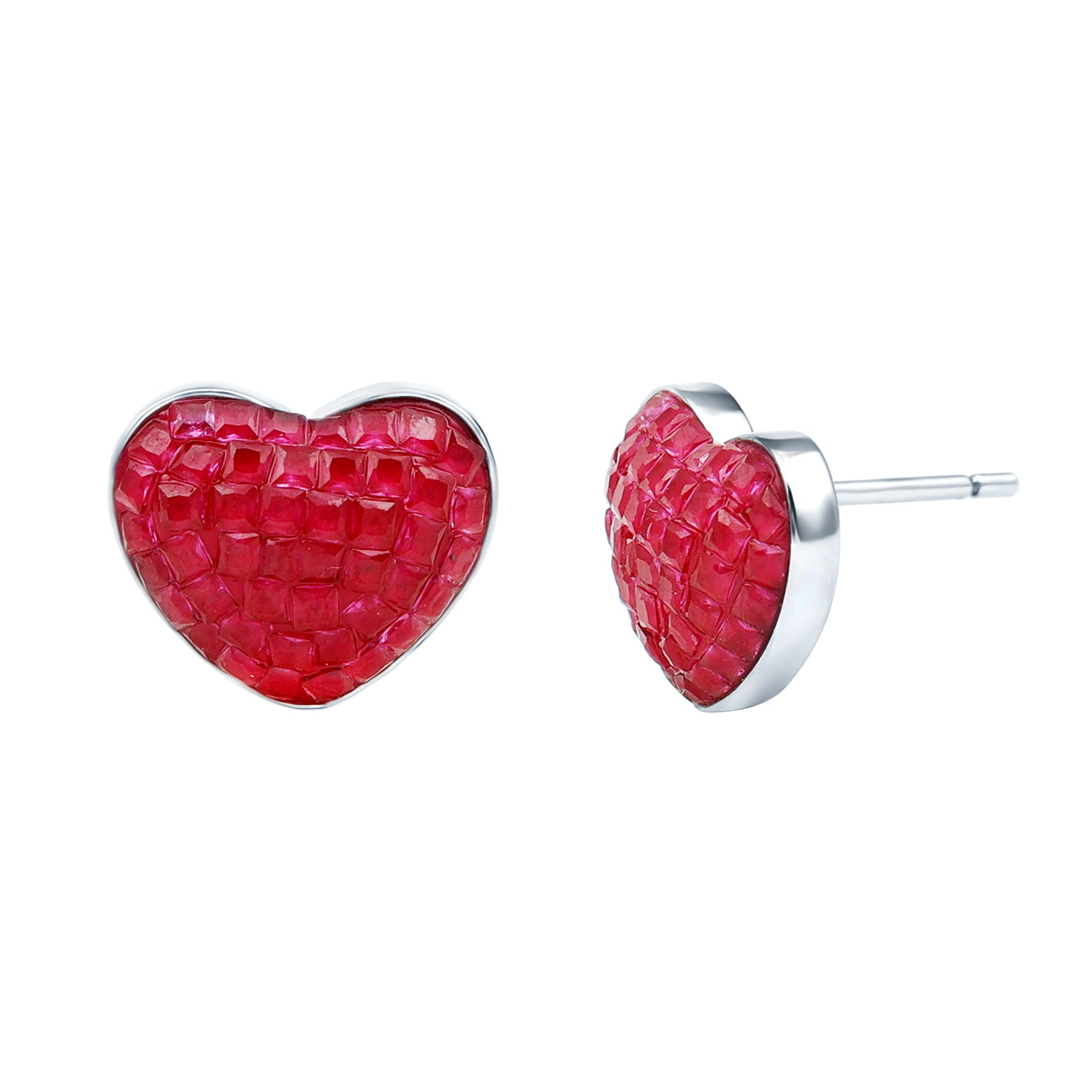 Rosec Jewels-Lab Grown Ruby Heart Shaped Earrings with Certificate