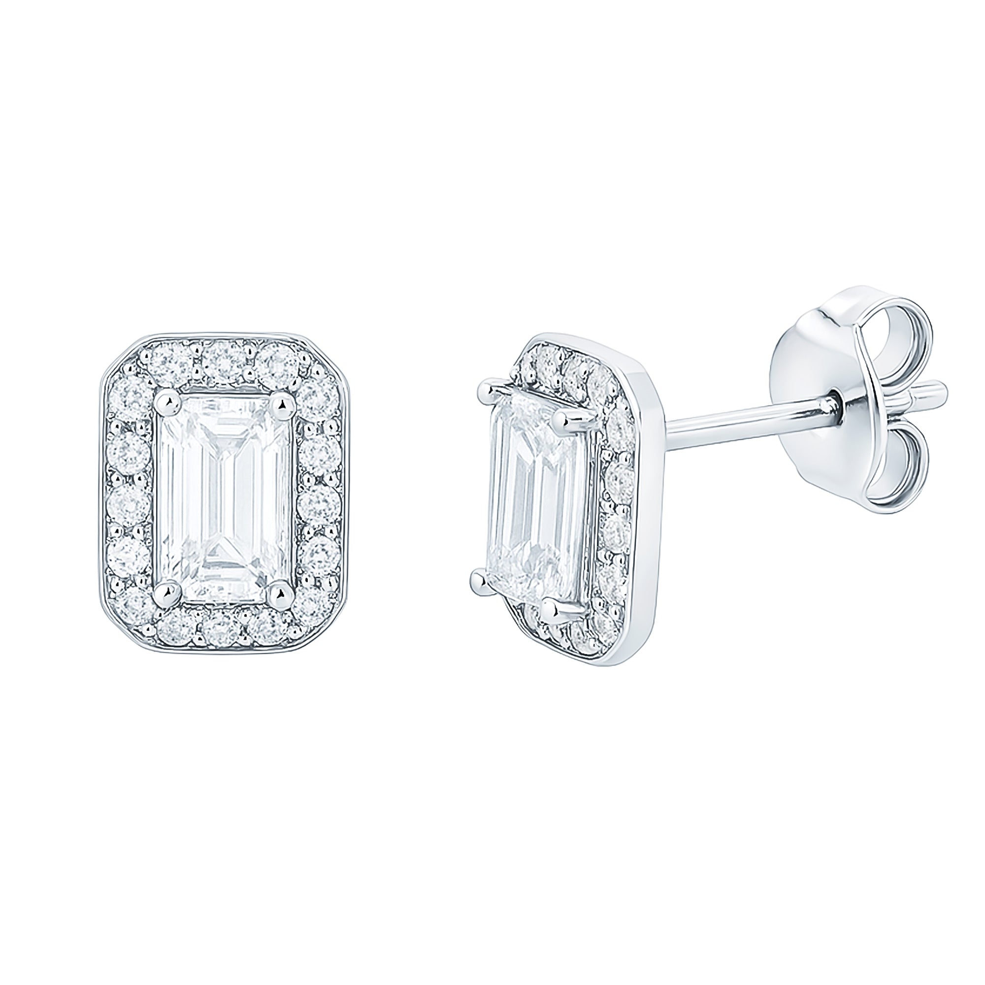Rosec Jewels-Certified Cubic Zirconia Emerald Cut Earrings in Silver