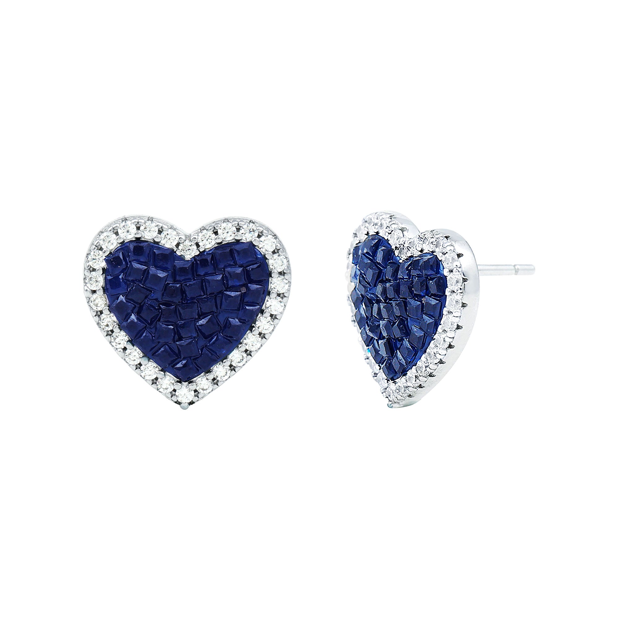 Rosec Jewels-Certified Lab Grown Blue Sapphire Heart Earrings with Halo