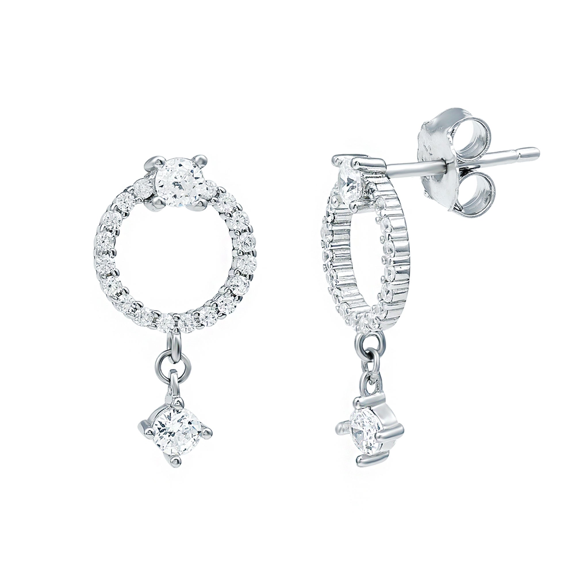 Certified Cubic Zirconia Circle Drop Earrings with Silver