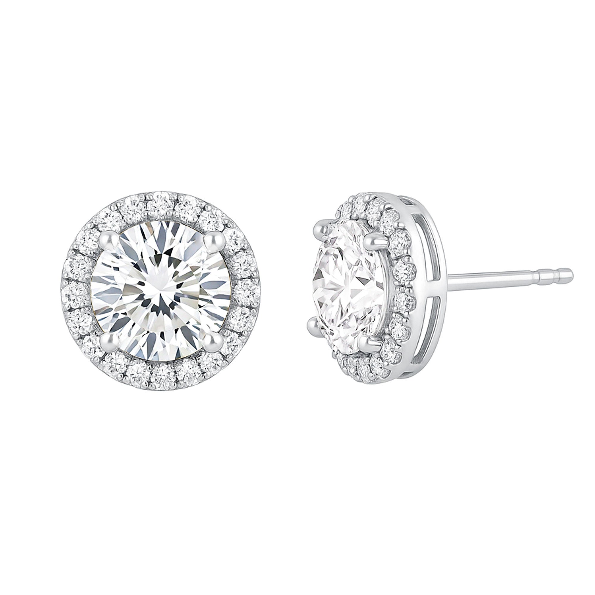 Certified Sterling Silver Cubic Zirconia Stud Earrings with Halo