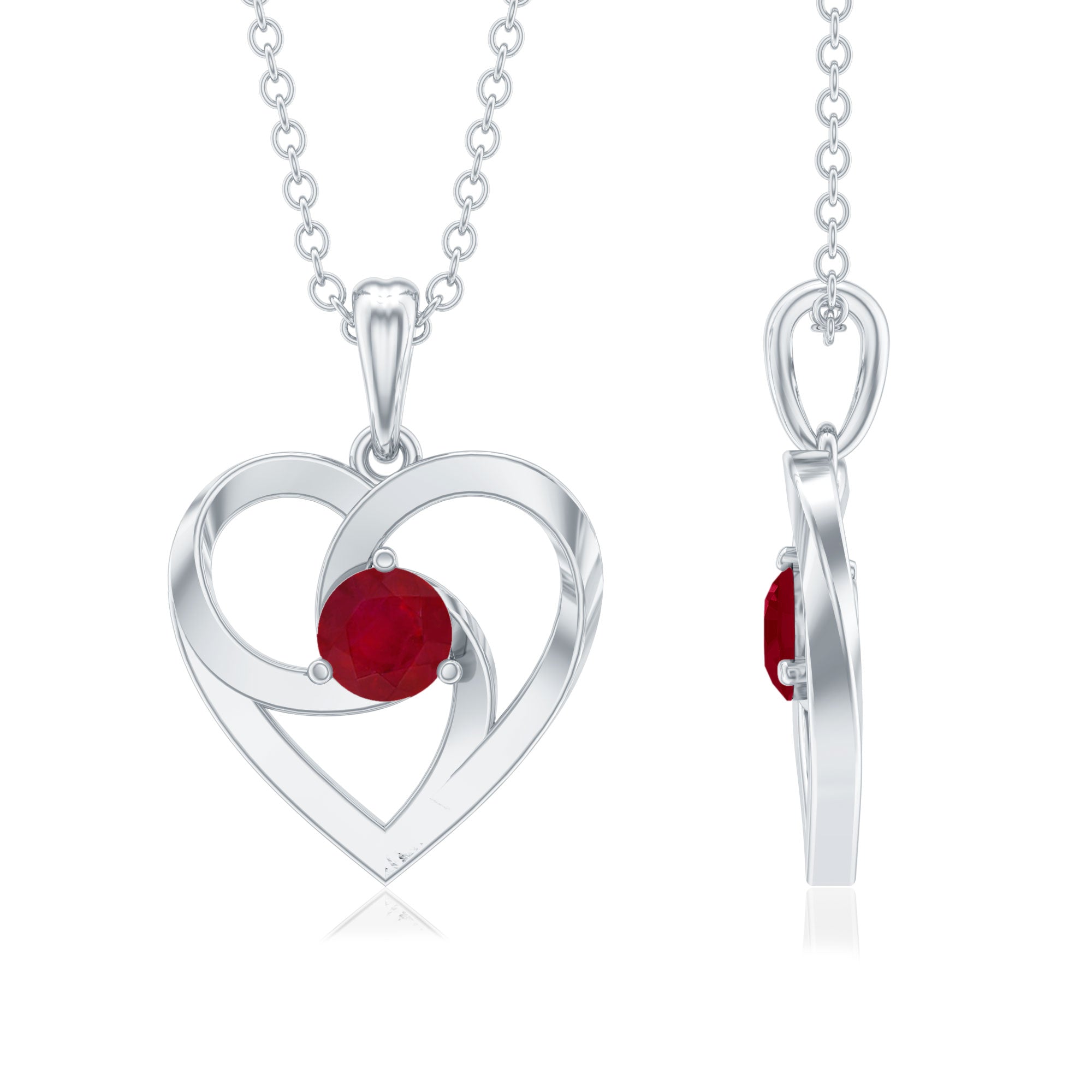 0.25 Carat Round Cut Solitaire Ruby Heart Pendant Necklace AAA - Rosec Jewels