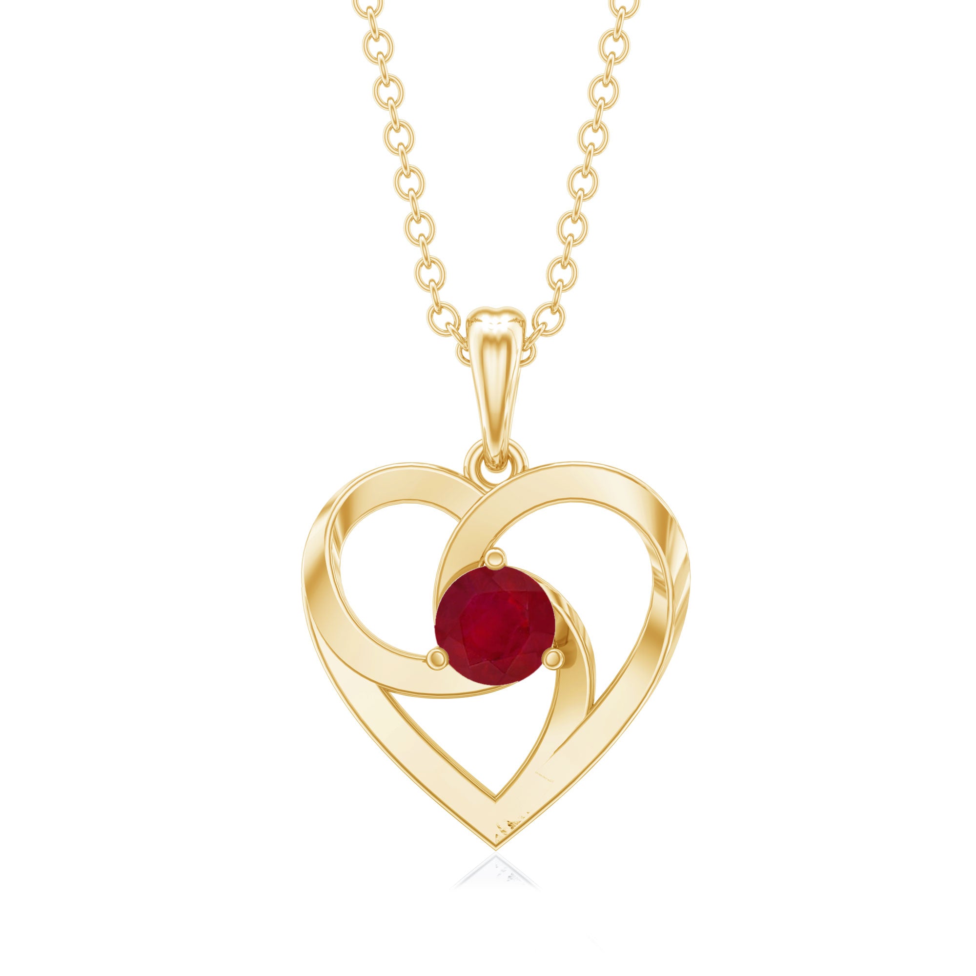 0.25 Carat Round Cut Solitaire Ruby Heart Pendant Necklace AAA - Rosec Jewels