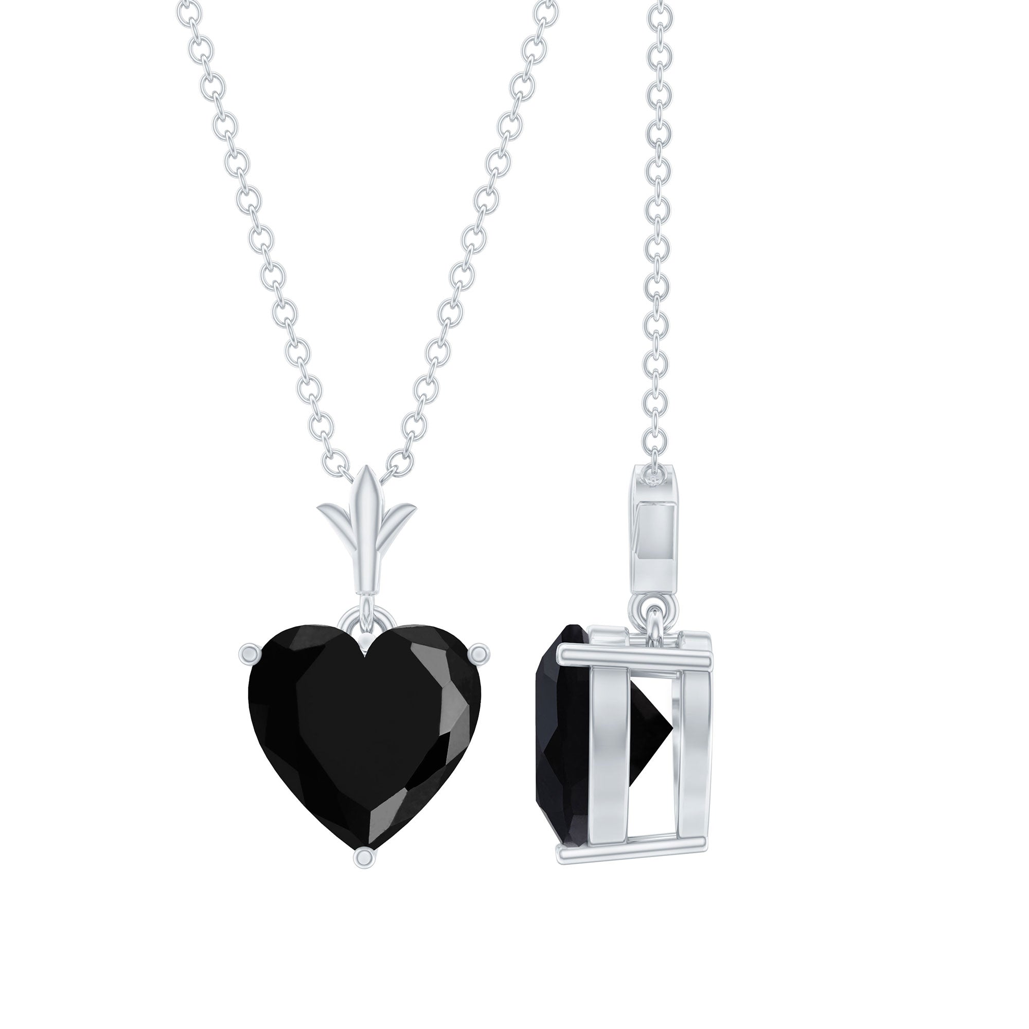8 MM Heart Shape Black Onyx Solitaire Pendant with Decorative Bail