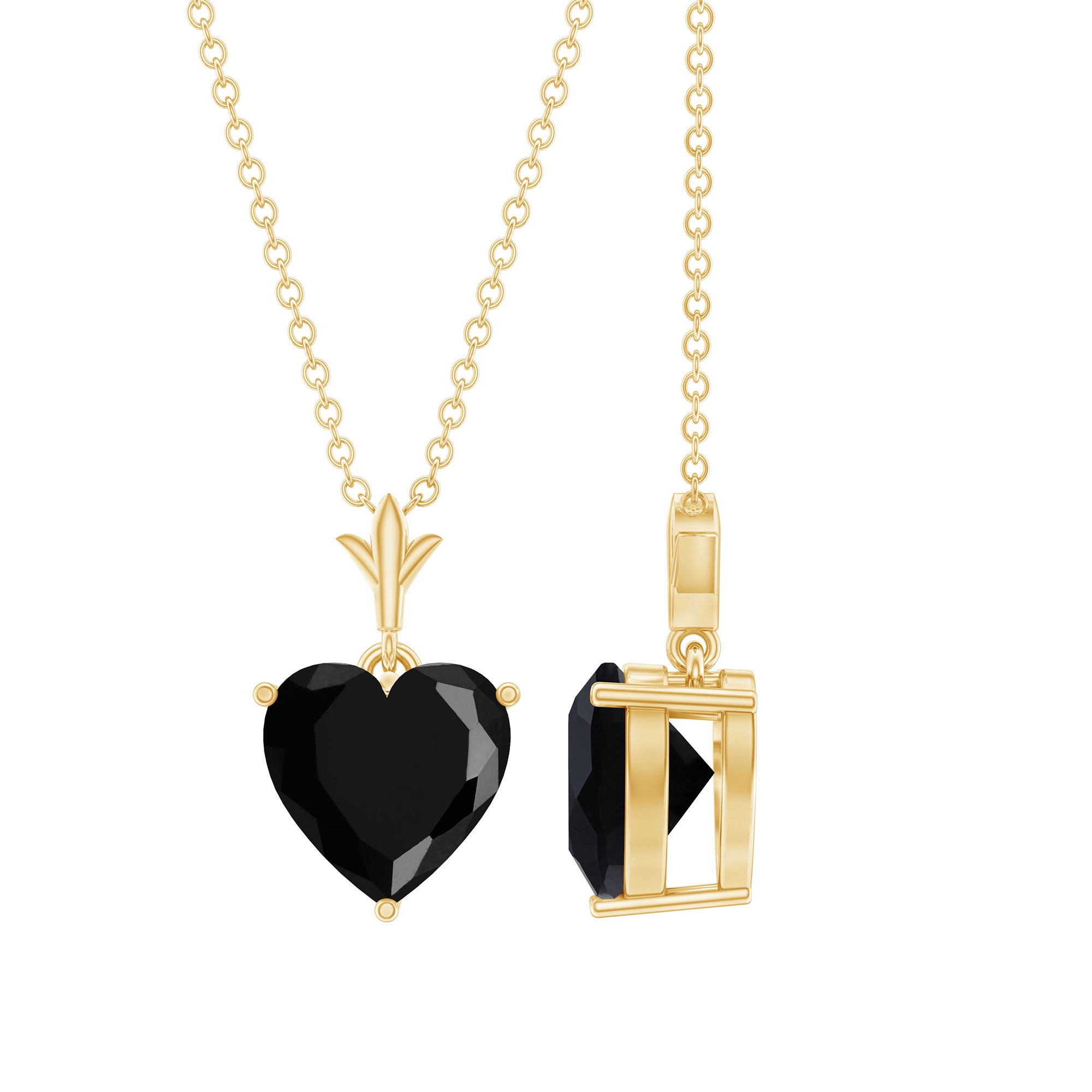 2 CT Heart Shape Black Onyx Solitaire Pendant AAA - Rosec Jewels