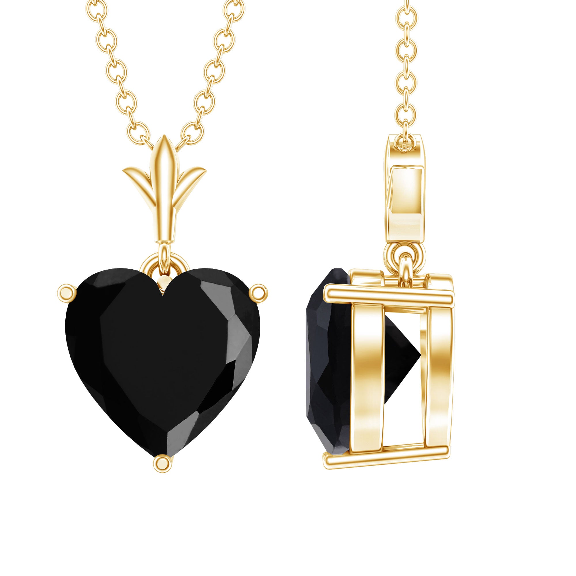 2 CT Heart Shape Black Onyx Solitaire Pendant AAA - Rosec Jewels