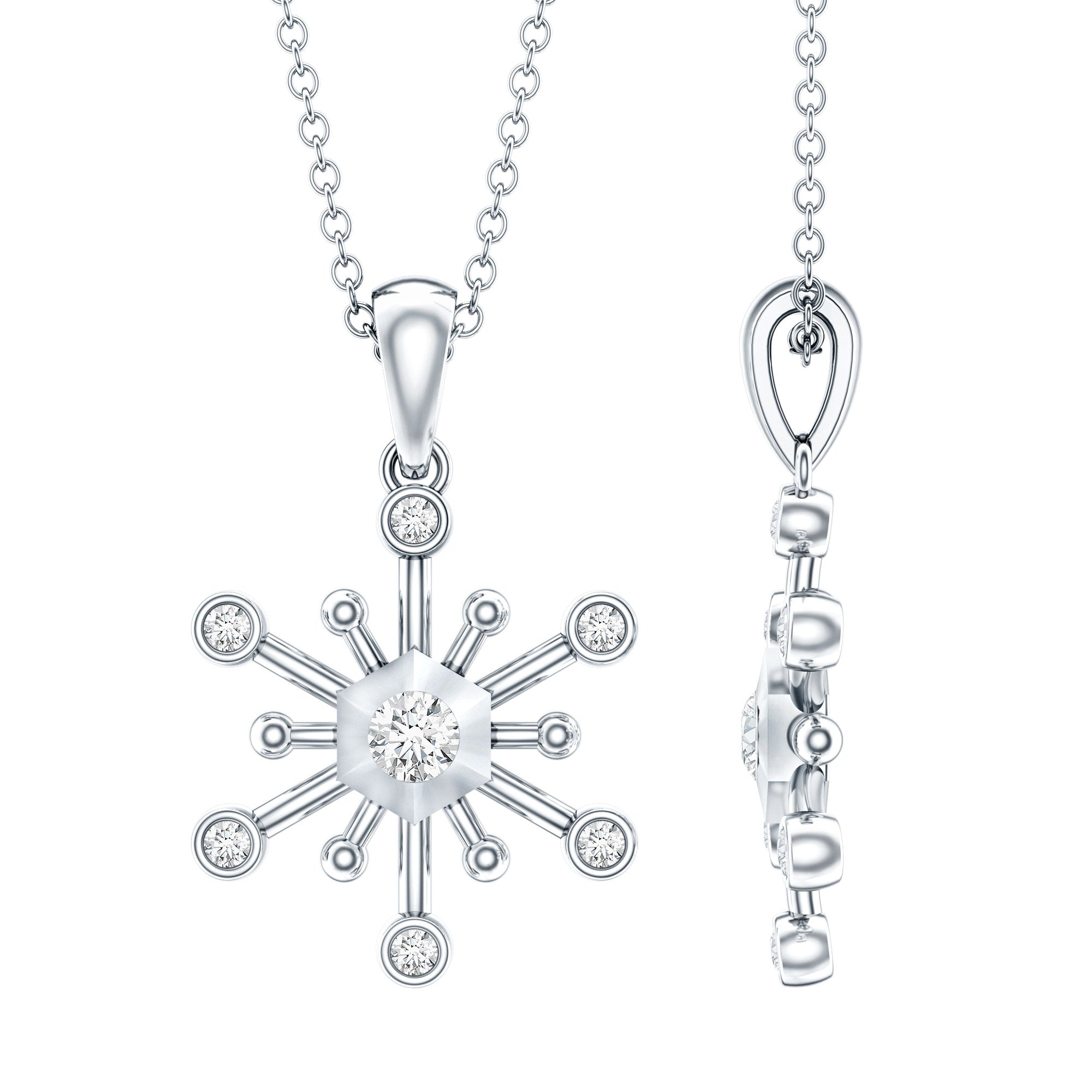 Diamond Snowflake Pendant Necklace for Women Natural - ( HI-SI ) - Rosec Jewels
