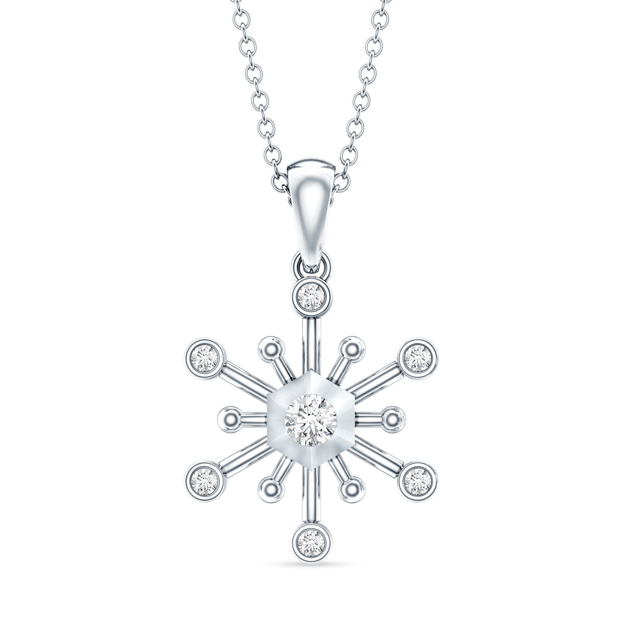 Diamond Snowflake Pendant Necklace for Women Natural - ( HI-SI ) - Rosec Jewels