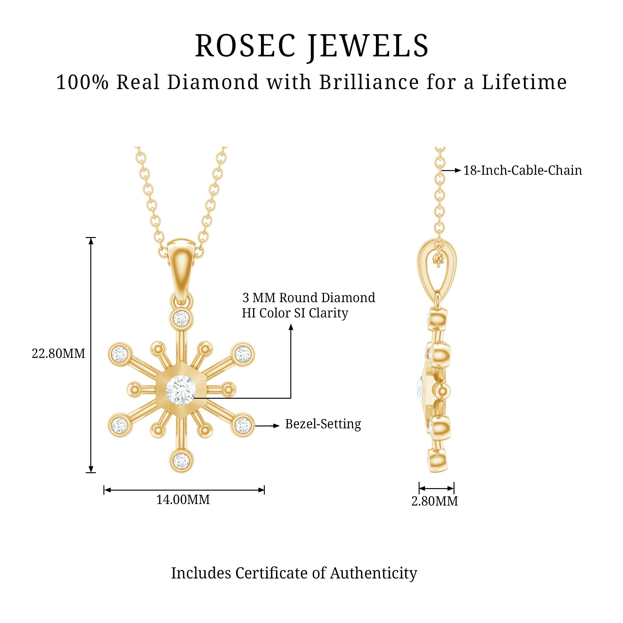 Diamond Snowflake Pendant Necklace for Women Natural - ( HI-SI ) - Rosec Jewels