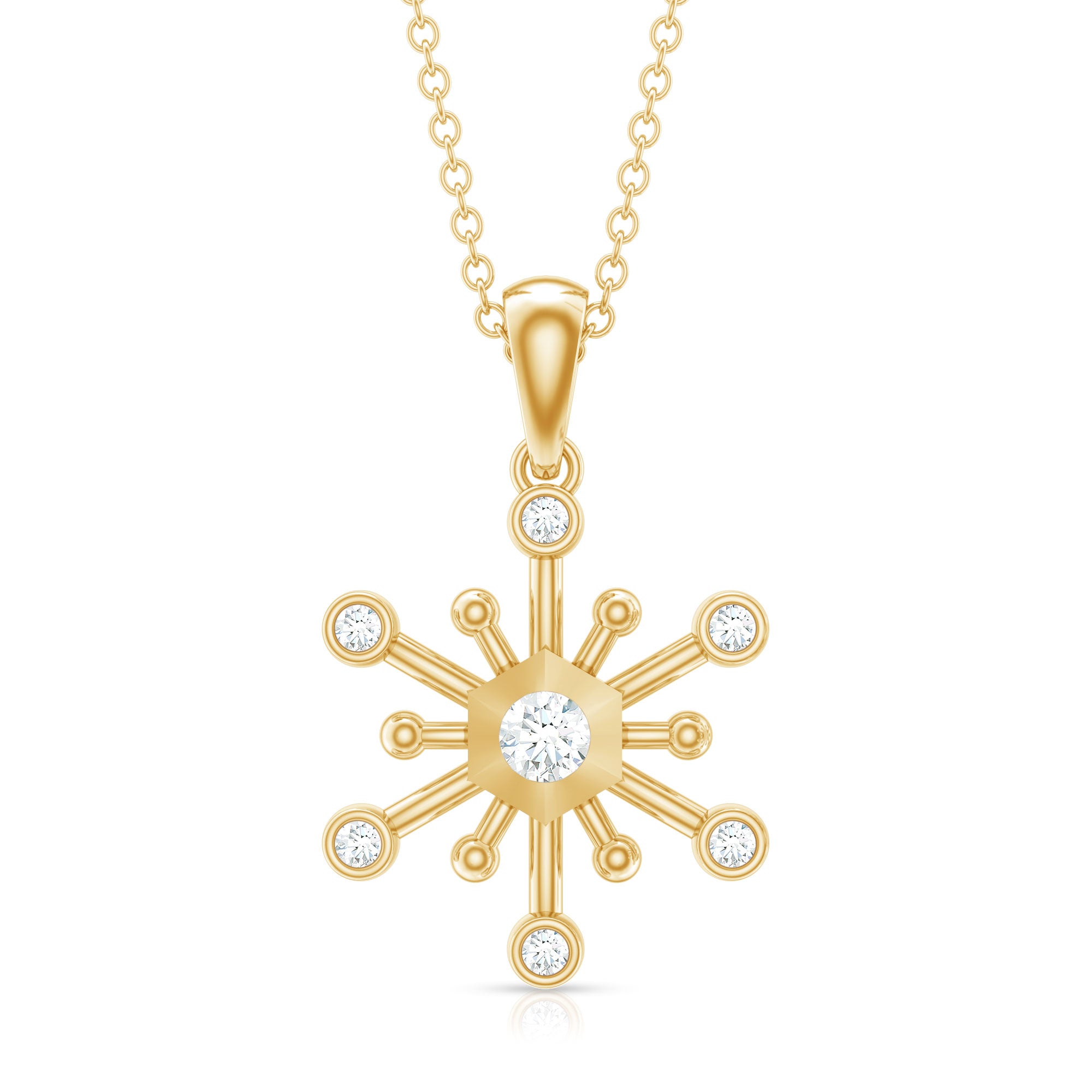 Diamond Snowflake Pendant Necklace for Women Natural - ( HI-SI ) - Rosec Jewels