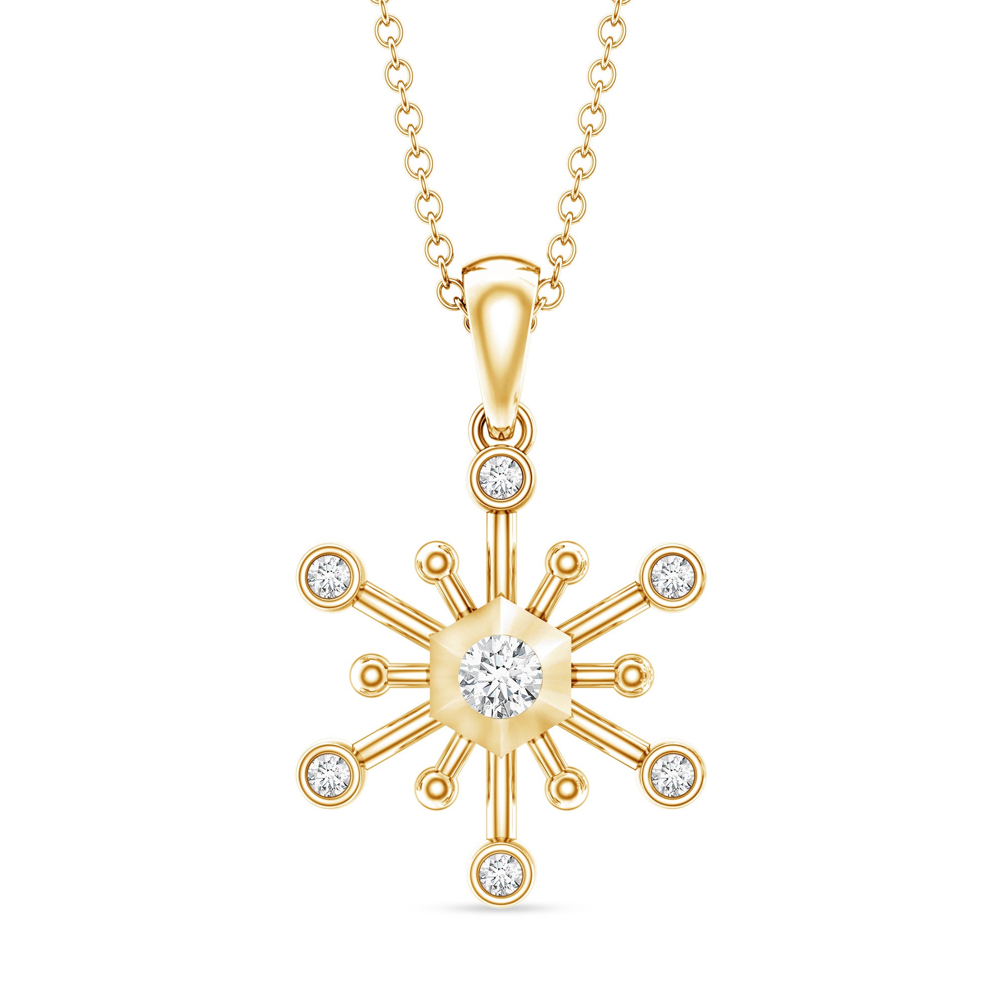 Diamond Snowflake Pendant Necklace for Women Natural - ( HI-SI ) - Rosec Jewels
