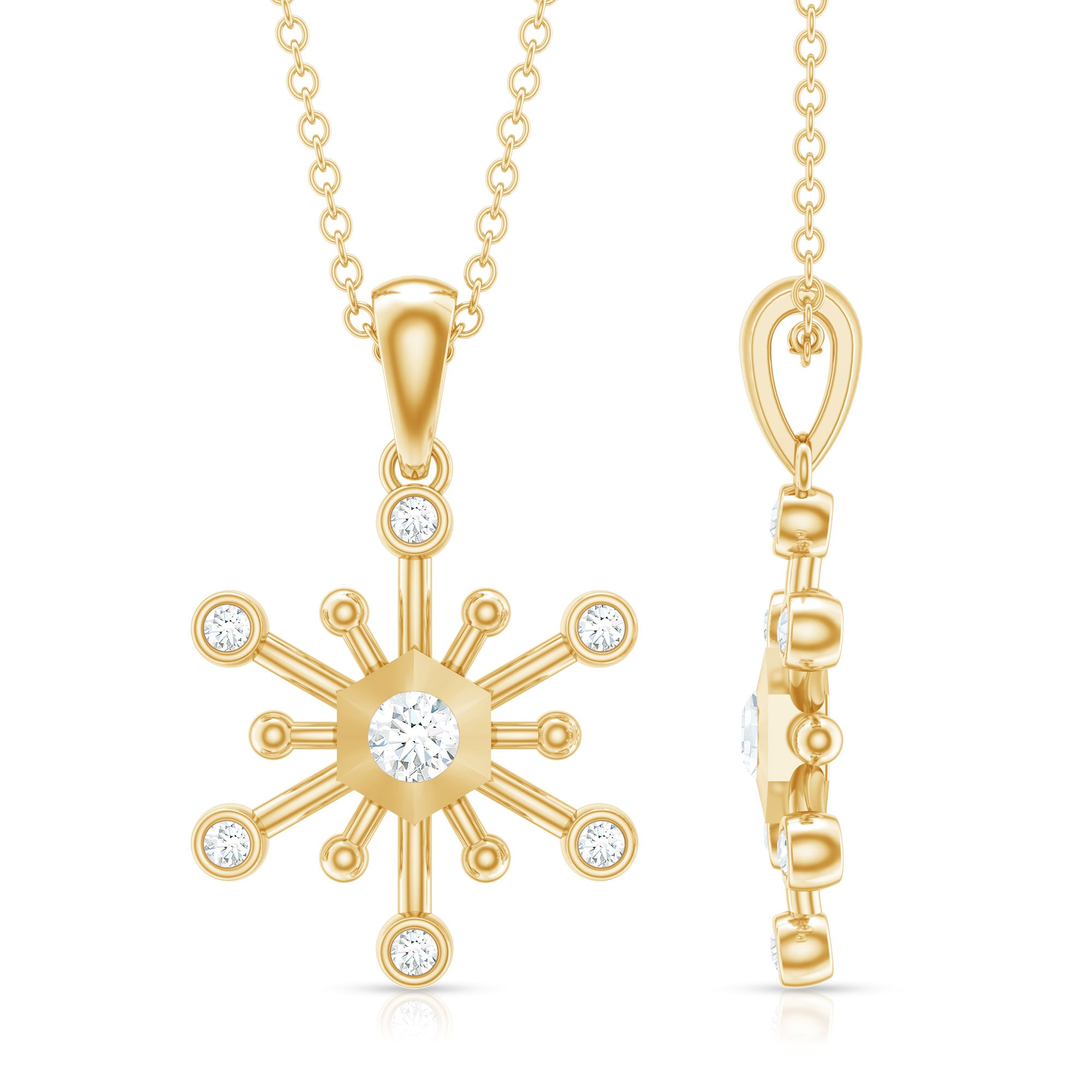 Diamond Snowflake Pendant Necklace for Women Natural - ( HI-SI ) - Rosec Jewels
