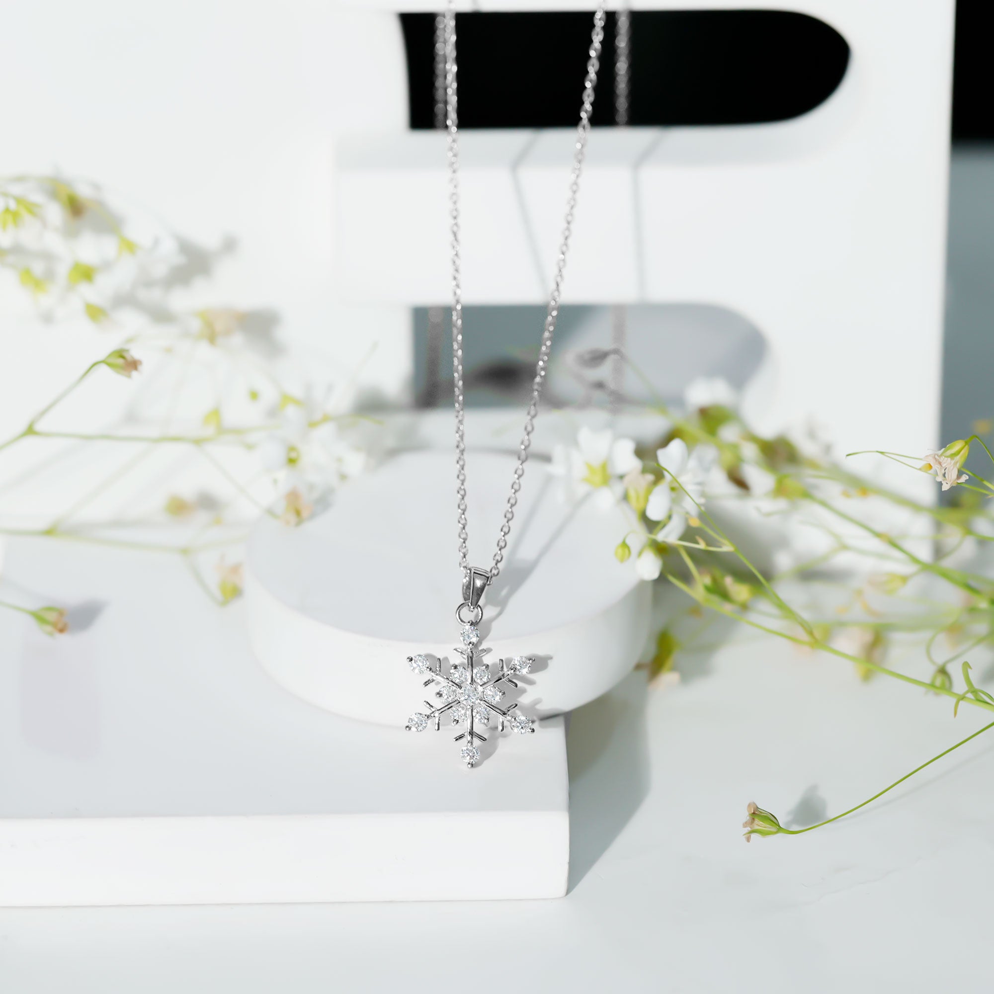 Certified Moissanite Snowflake Necklace Pendant for Women D-VS1 - Rosec Jewels