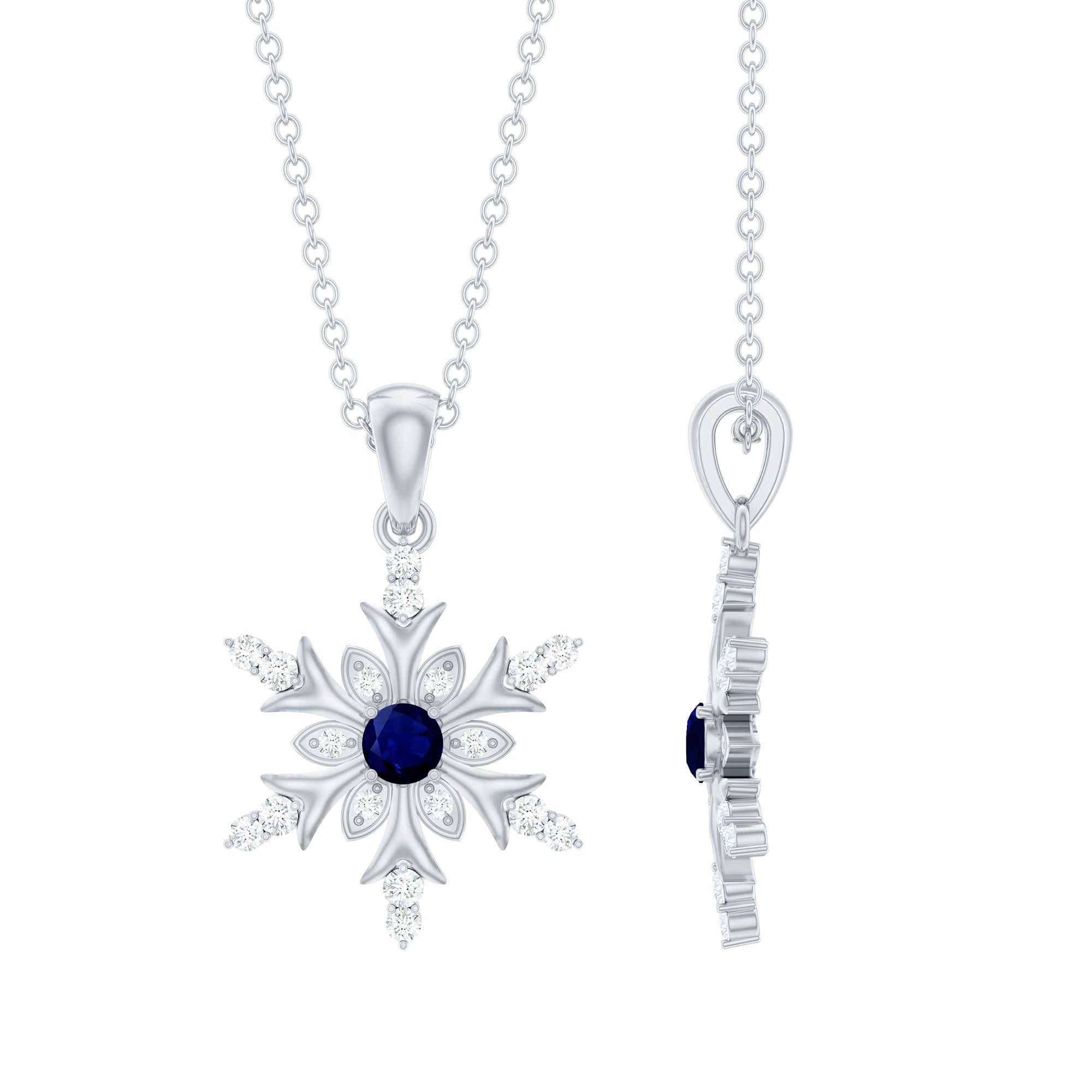 Collier pendentif flocon de neige contemporain en saphir bleu et diamant de 0,5 ct