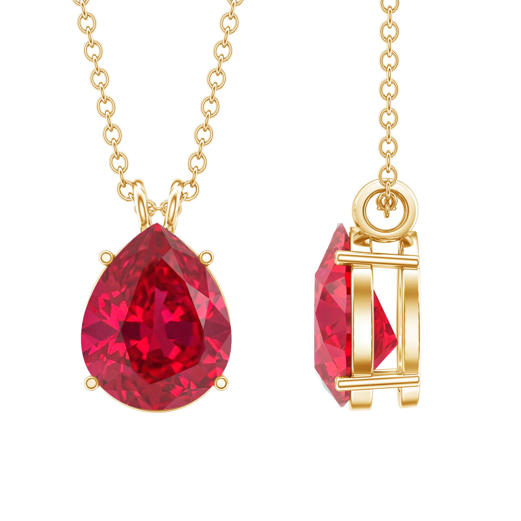 3 CT Pear Cut Lab Grown Ruby Solitaire Pendant Necklace AAAA - Rosec Jewels