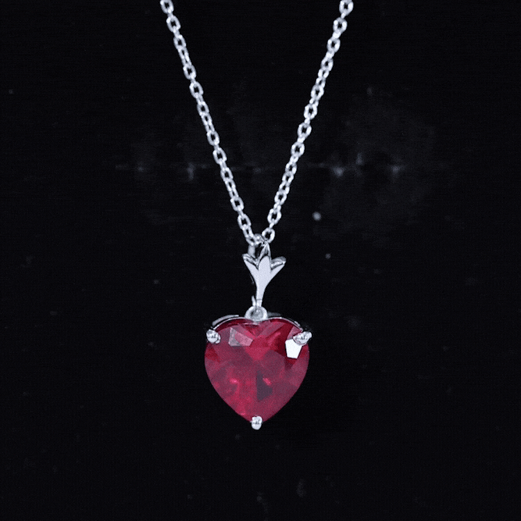 10 MM Lab Grown Ruby Solitaire Heart Necklace AAAA - Rosec Jewels