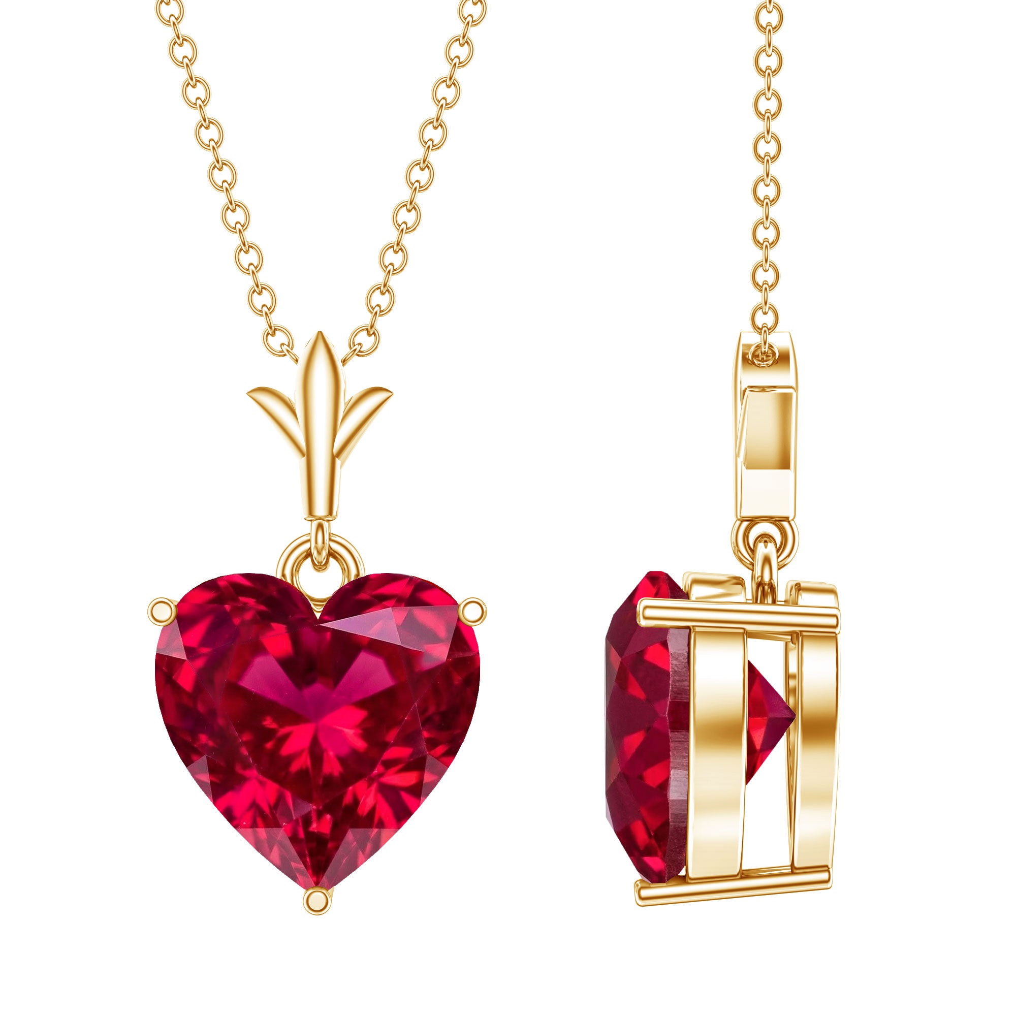 10 MM Lab Grown Ruby Solitaire Heart Necklace AAAA - Rosec Jewels