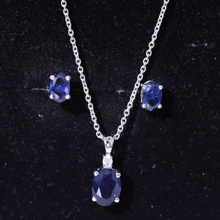 Lab Grown Blue Sapphire Solitaire Jewelry Set with Moissanite AAAA - Rosec Jewels