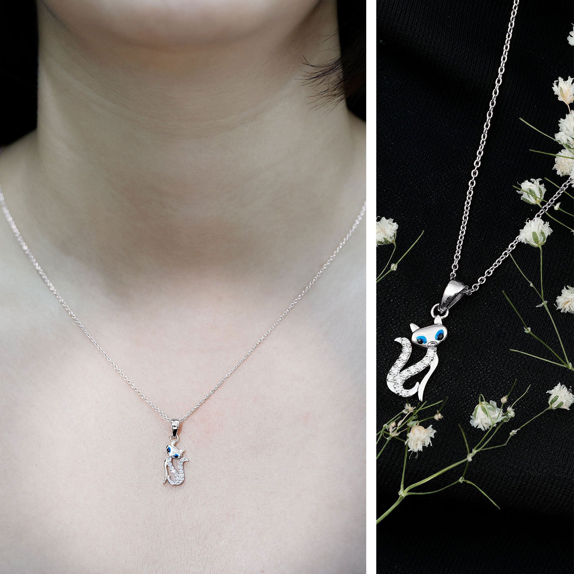 Certified Diamond Kitty Necklace For Women Natural - ( HI-SI ) - Rosec Jewels