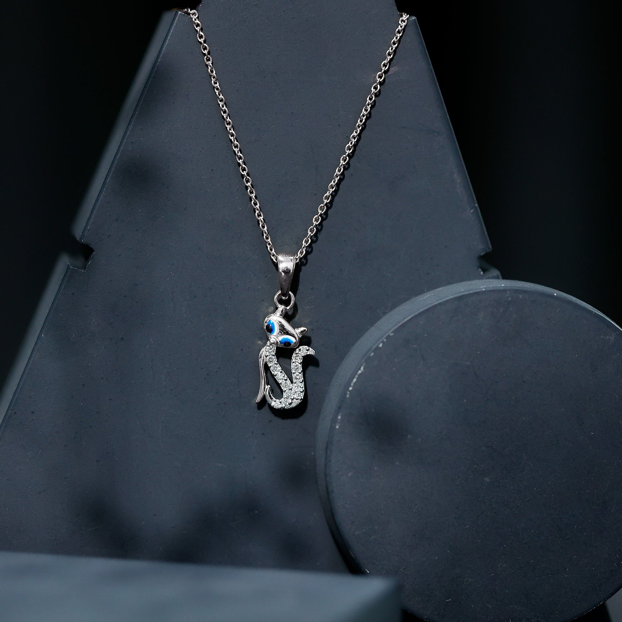 Rosec Jewels-April Birthstone Diamond Kitty Charm Necklace For Women