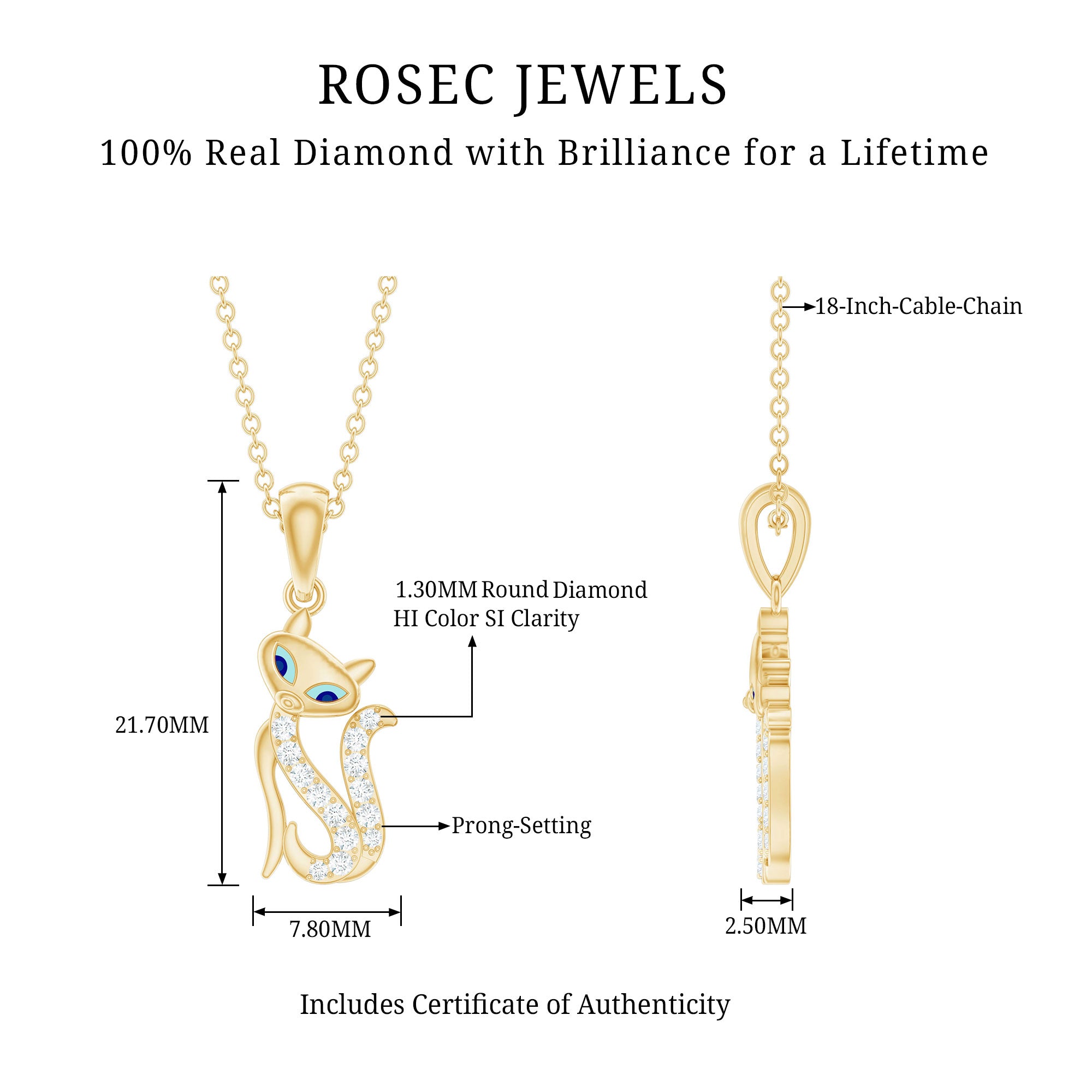 Rosec Jewels-April Birthstone Diamond Kitty Charm Necklace For Women