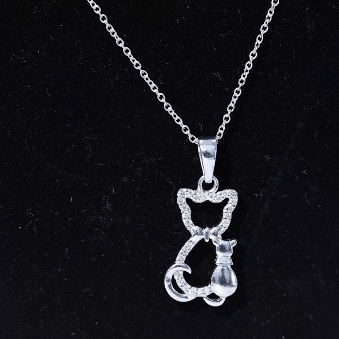 Certified Diamond Kitty Cat Pendant Necklace Natural - ( HI-SI ) - Rosec Jewels