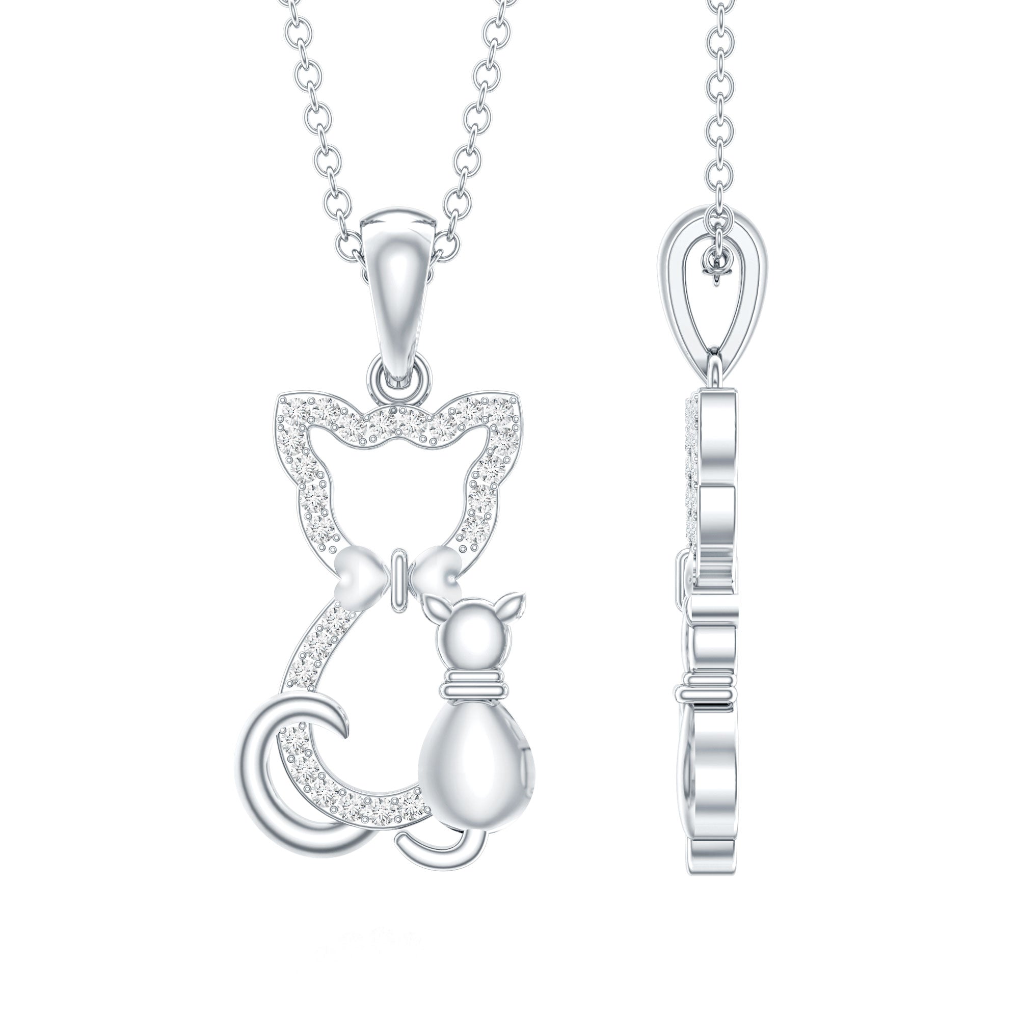 Certified Diamond Kitty Cat Pendant Necklace Natural - ( HI-SI ) - Rosec Jewels