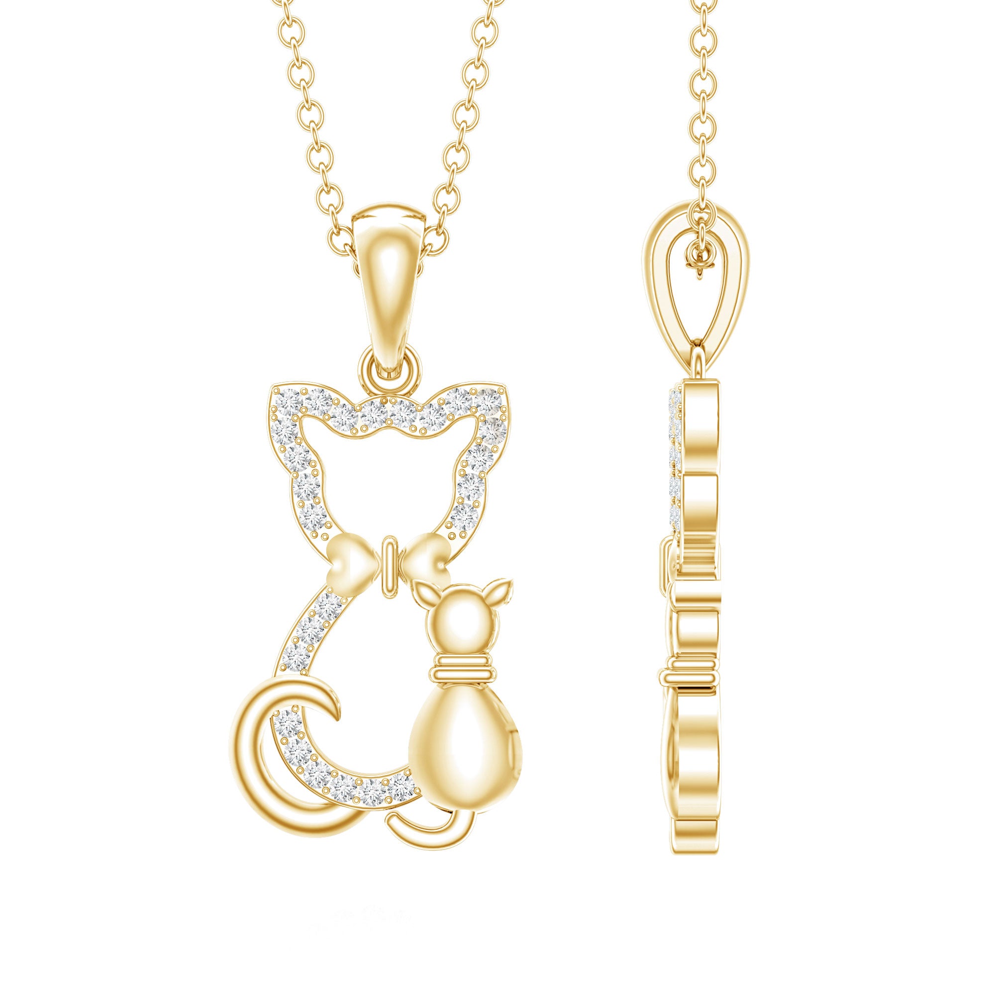 Certified Diamond Kitty Cat Pendant Necklace Natural - ( HI-SI ) - Rosec Jewels