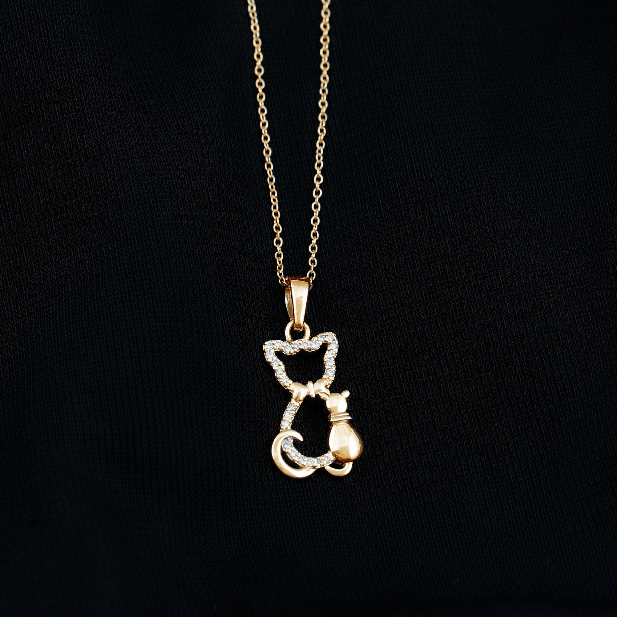 Certified Diamond Kitty Cat Pendant Necklace Natural - ( HI-SI ) - Rosec Jewels