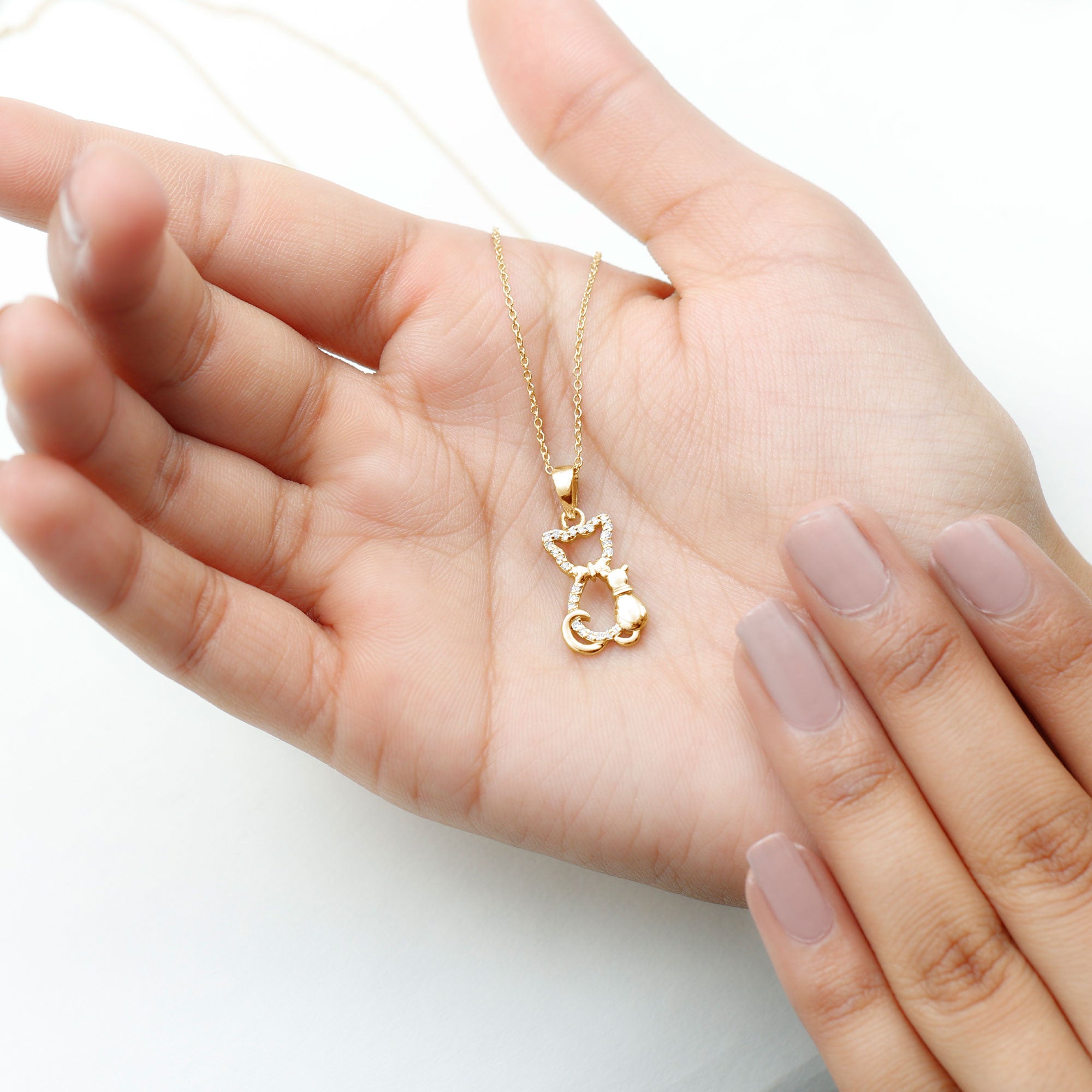 Certified Diamond Kitty Cat Pendant Necklace Natural - ( HI-SI ) - Rosec Jewels