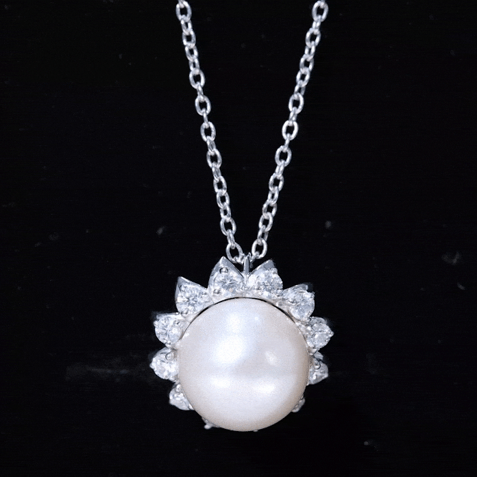 Freshwater Pearl and Moissanite Flower Chain Necklace AAA - Rosec Jewels