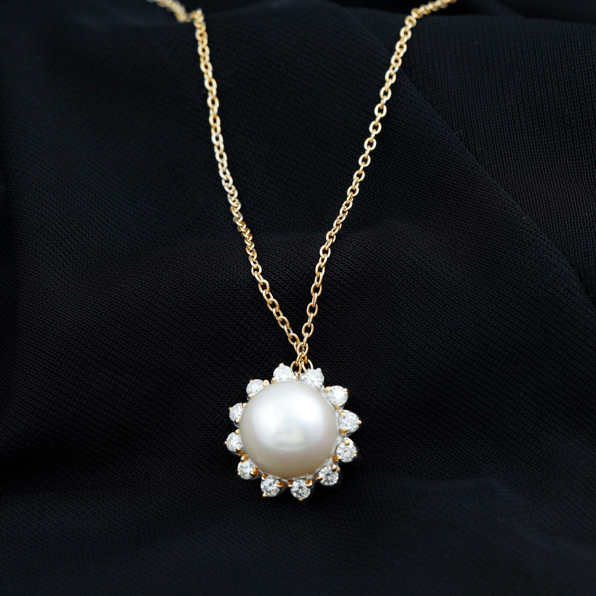 Freshwater Pearl and Moissanite Flower Chain Necklace AAA - Rosec Jewels